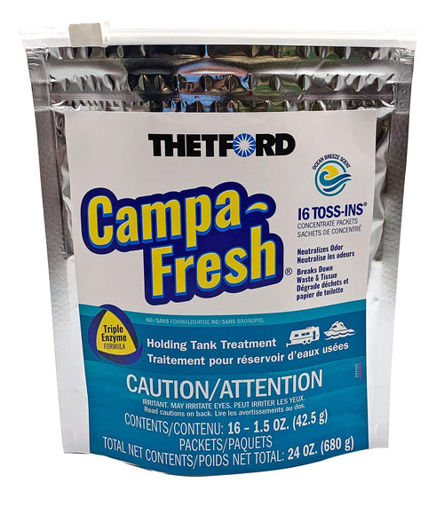 Thetford Campa-Fresh RV Holding Tank Treatment, Ocean Breeze Scent, Formaldehyde Free, Waste Digester, Septic Tank Safe, 16 Count Toss-Ins (96698)