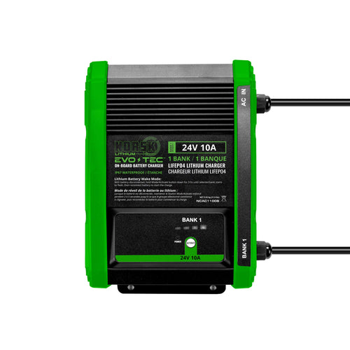 24V Norsk Lithium EVO-TEC™ 10A 1-Bank On-Board Charger | Marine Battery Charger for LiFePO4 Batteries | Wake Mode