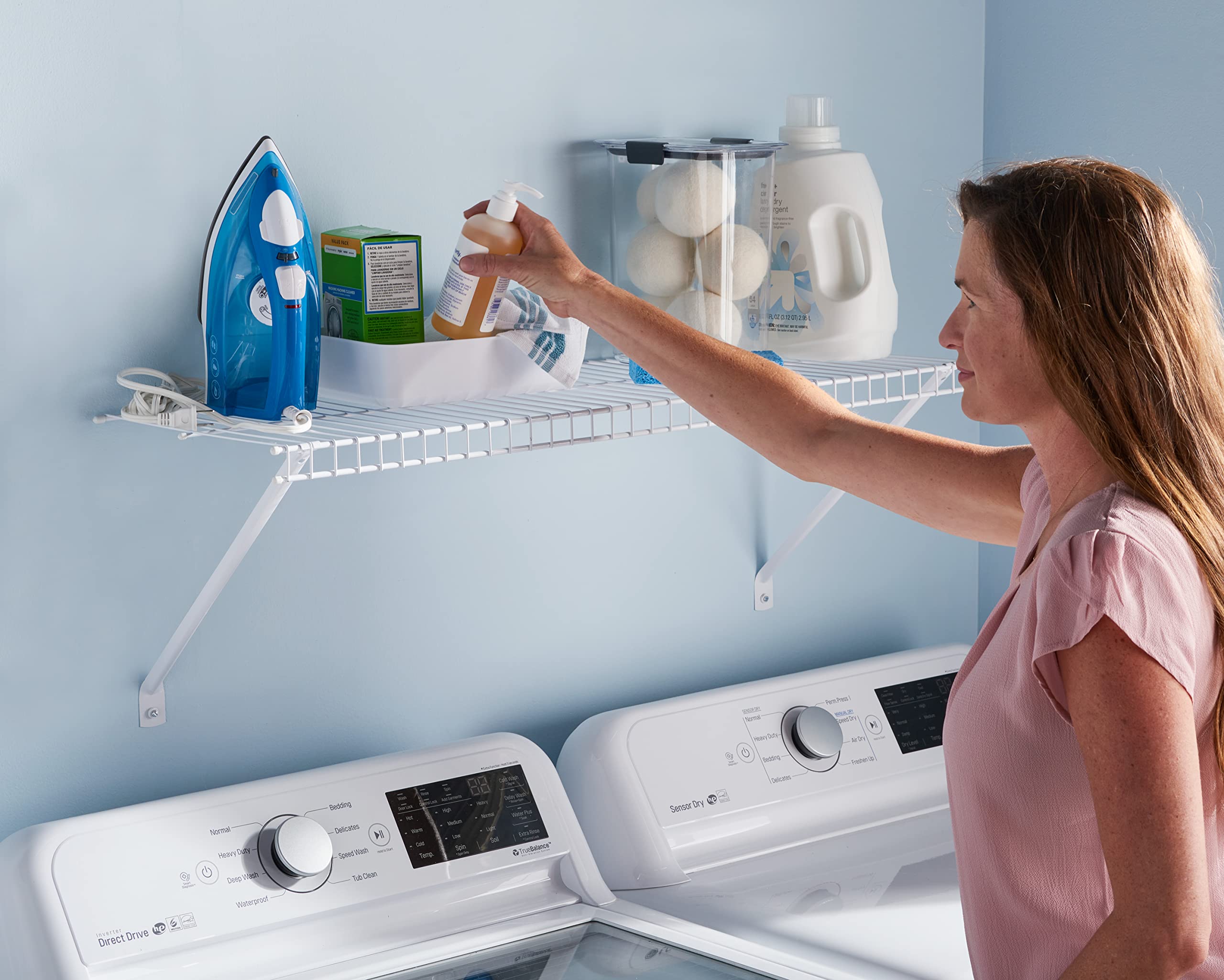 3 Ft. Wide Rubbermaid Direct Wall Shelf, Mounting Hardware Kit Included, White, Wire Shelving Organizer System for Home/Laundry/Bathroom/Mudroom/Pantry/Linen Closet, 3' Length