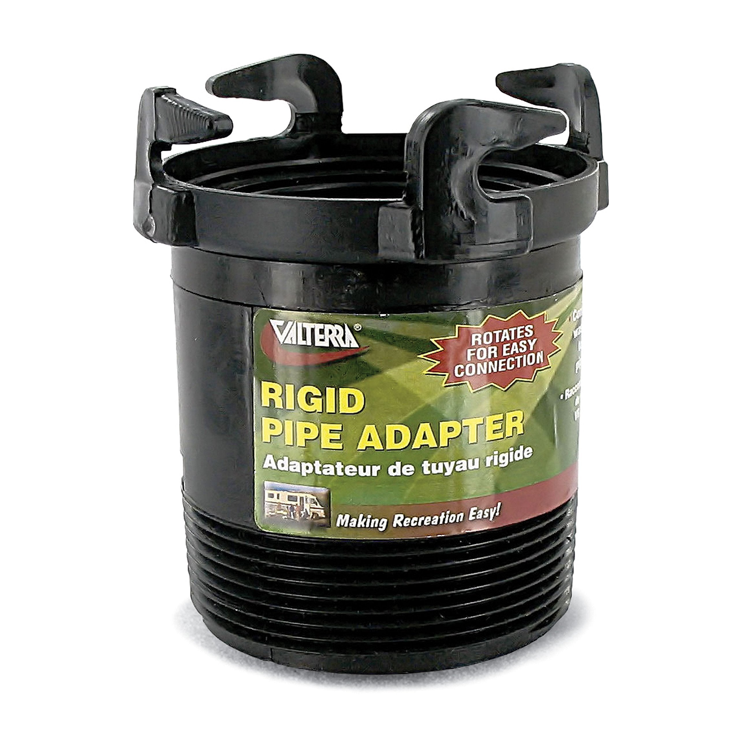 Valterra T1027 Bayonet Adapter Rotating Rigid Sewer Pipe with 3" Male Thread Hooks, Black