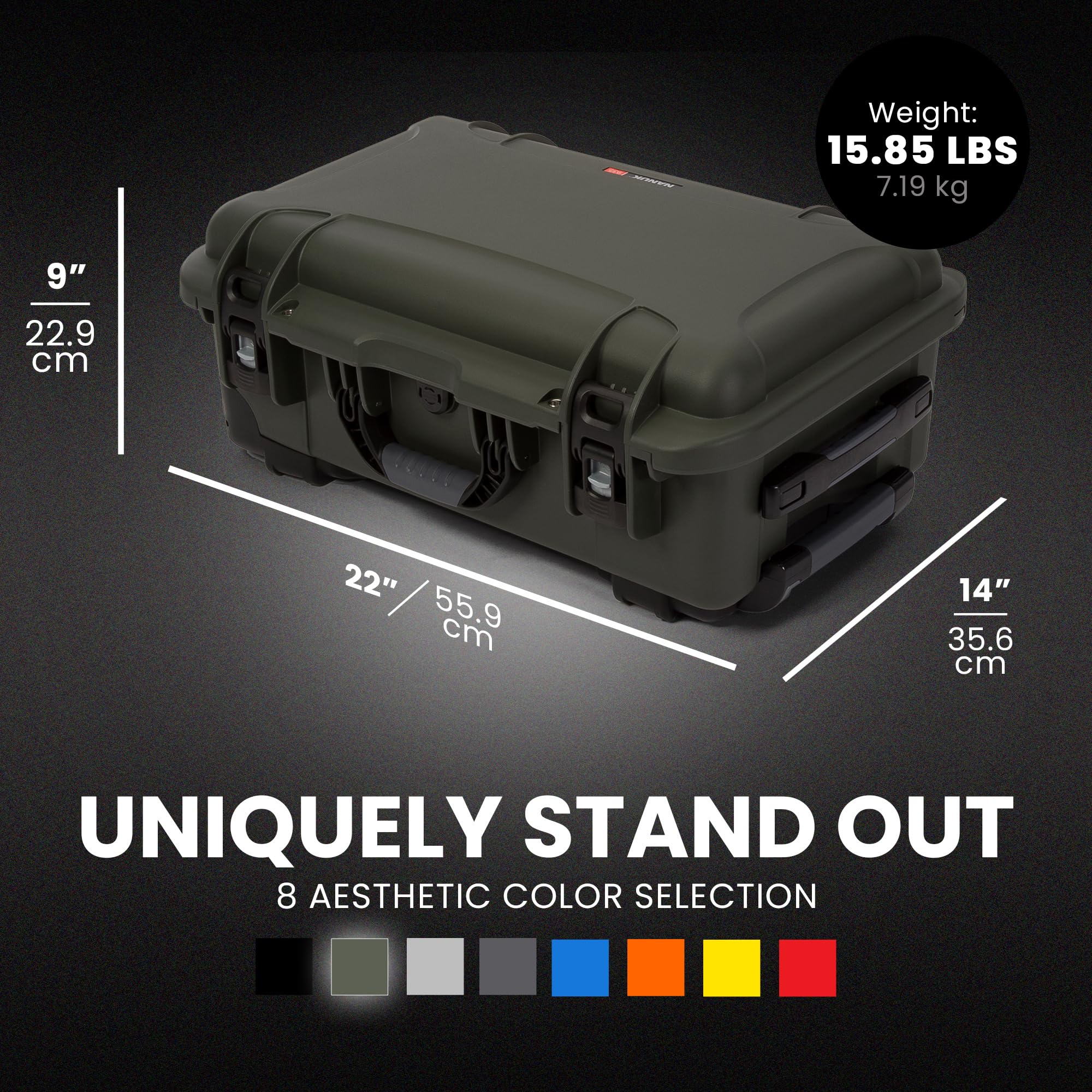 NANUK Hard Case 935 – Waterproof Equipment Case with Wheels, 22” x 14” x 9” – Dustproof and Impact Resistant, Airline Carry-On Approved – Olive
