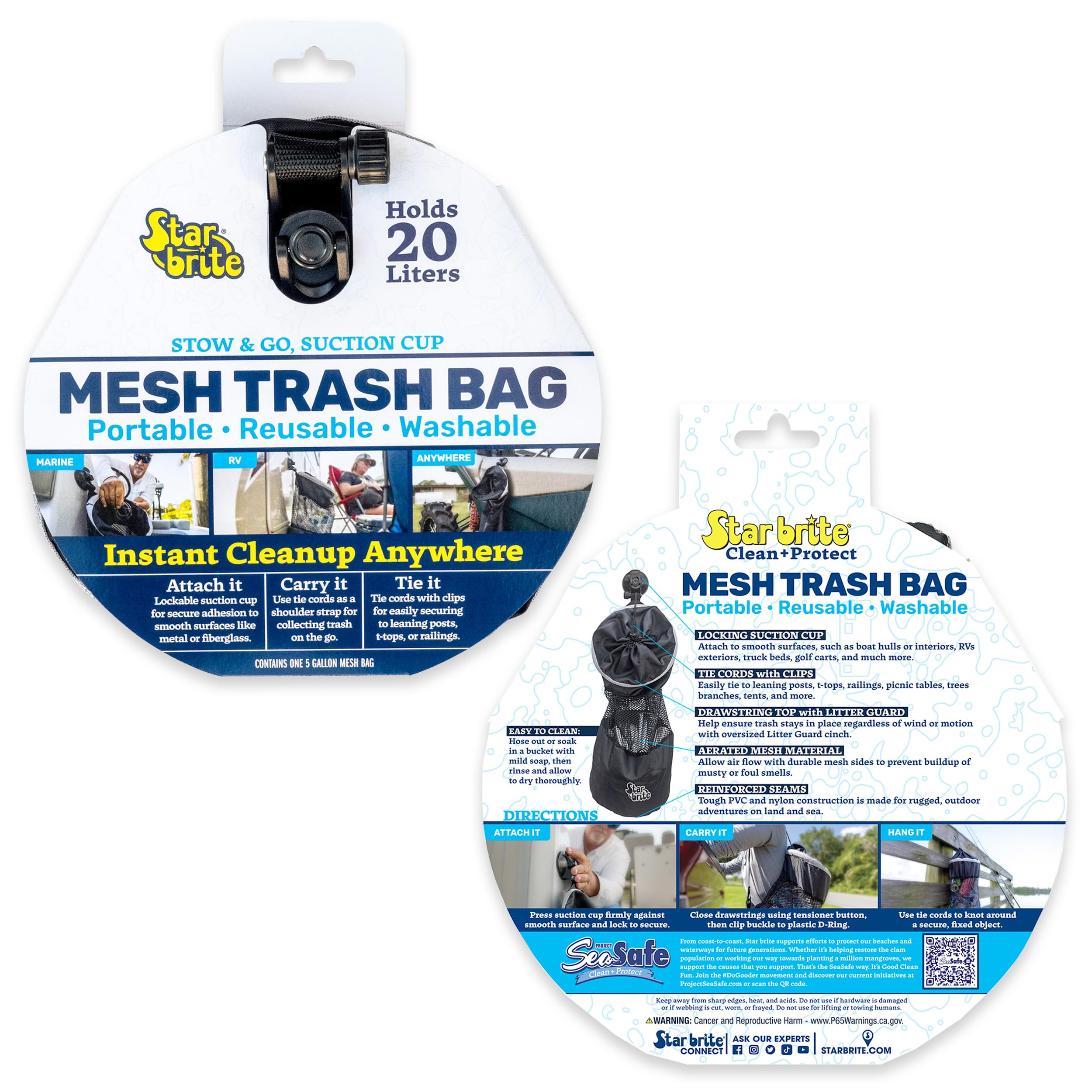 STAR BRITE Trash Bag Mesh with Locking Suction Cup & Litter Guard Cinch Tie - for Boats, RVs, Gold Carts, & Outdoor Adventures - Durable & Washable, 5 Gallon Capacity (52074)…