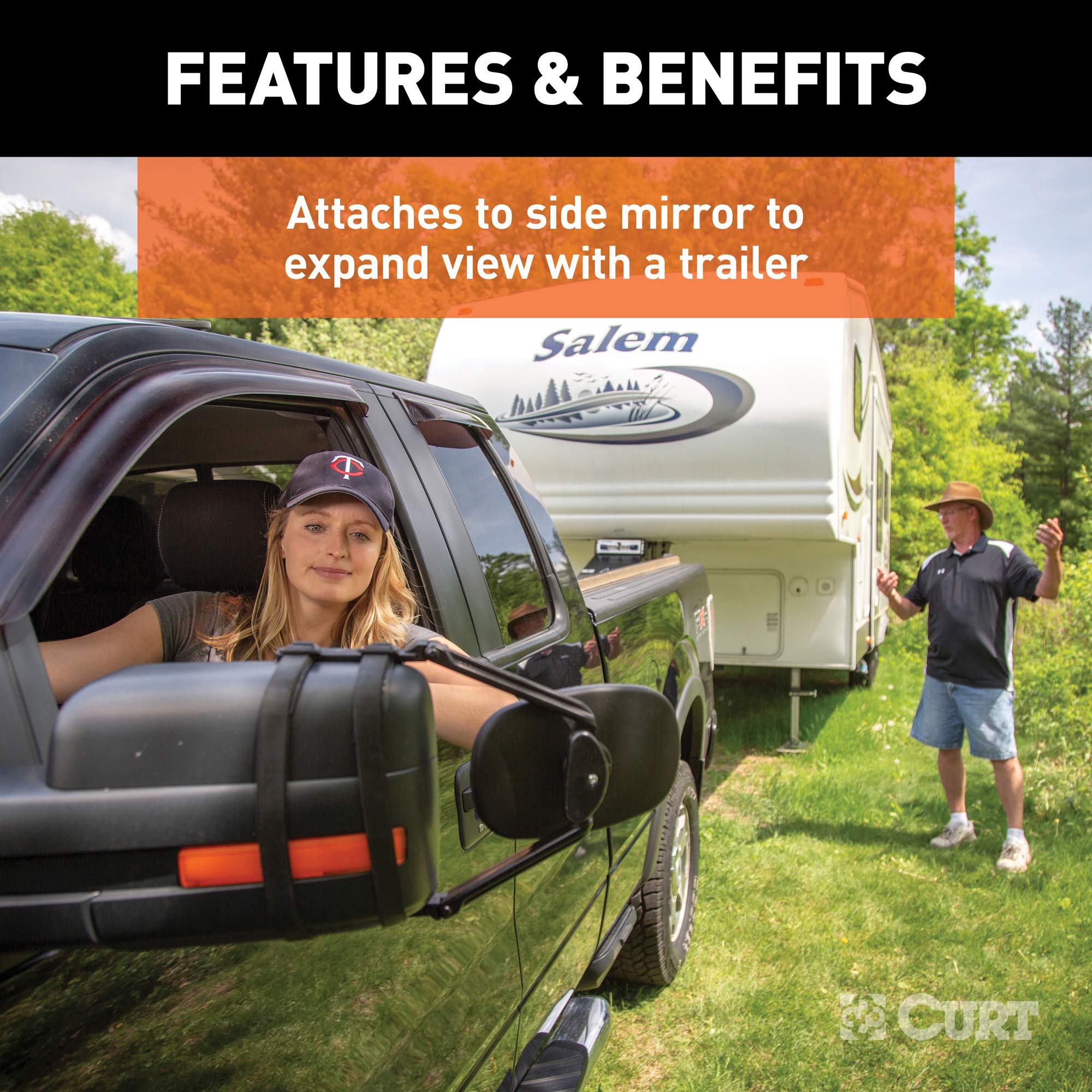 CURT 5-Inch x 7-1/2-Inch Universal Strap-On Adjustable Extendable Towing Mirror 20002