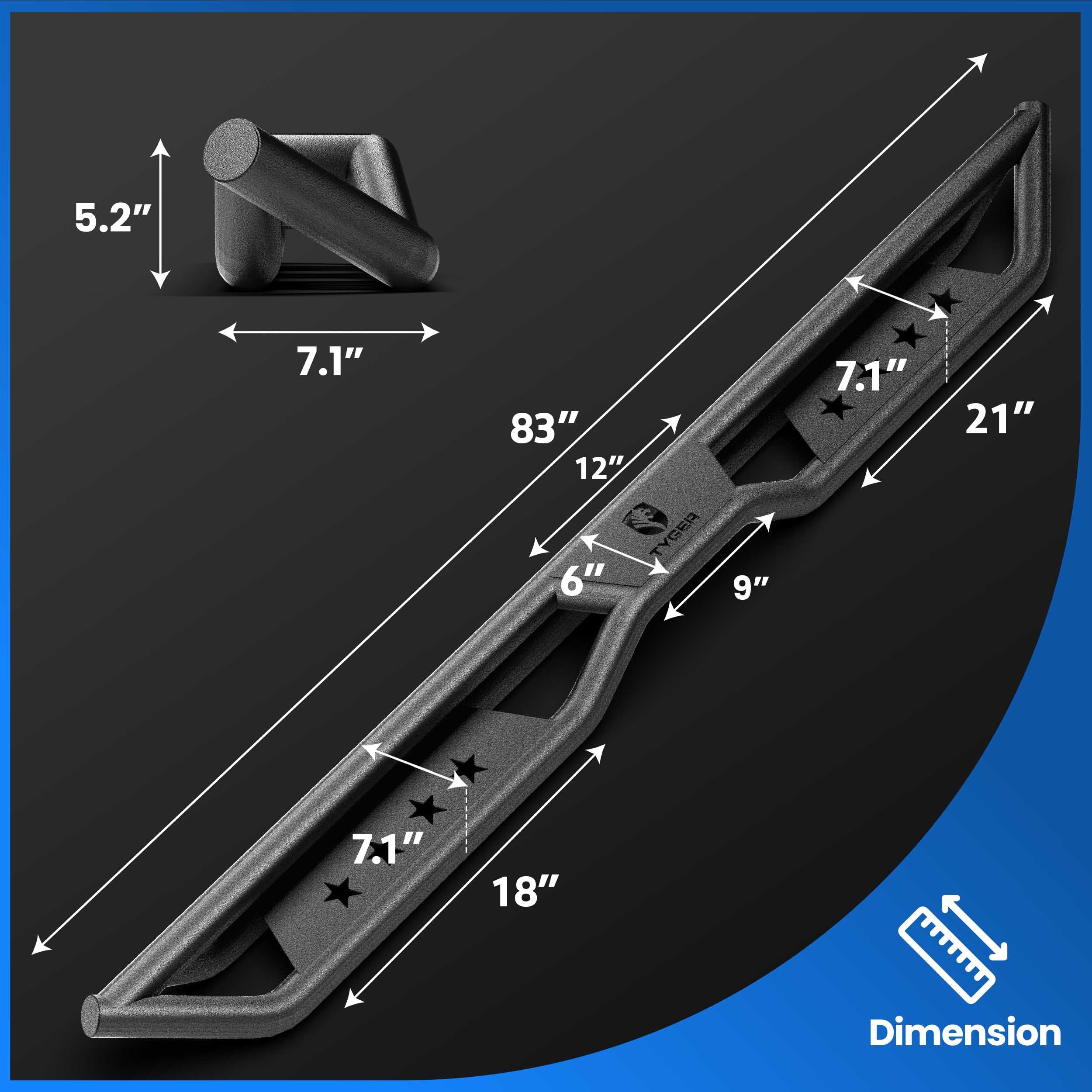 Tyger Auto Compatible Star Strider with 2005-2023 Toyota Tacoma | Double Cab | TG-SR2T74938 | Side Step Rails Nerf Bars Running Boards