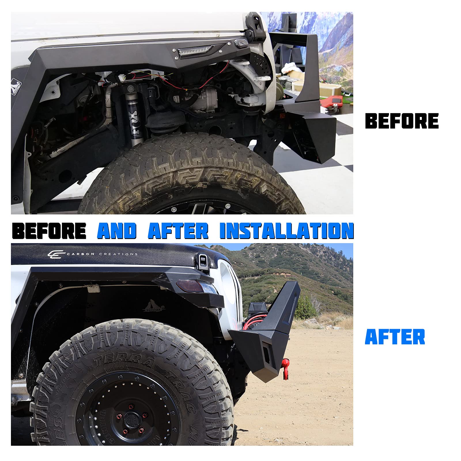 Front Fender Flares WOLFSTORM Liners for 2018-2026 Jeep Wrangler JL/JLU,2 PCS Steel Inner Front Fender Flares Liner Compatible for 2018-2026 Jeep Wrangler JL & JLU,Black