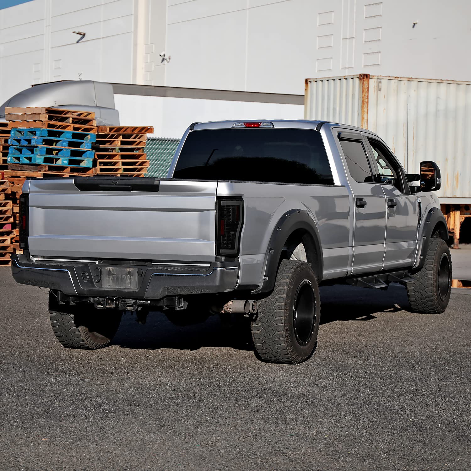 Glossy Black Smoke LED Tail Lights SPEC-D TUNING w/White LED Tube Compatible with 2017-2019 Ford F250/350/450/550, Left + Right Pair Tail Lamp Assembly