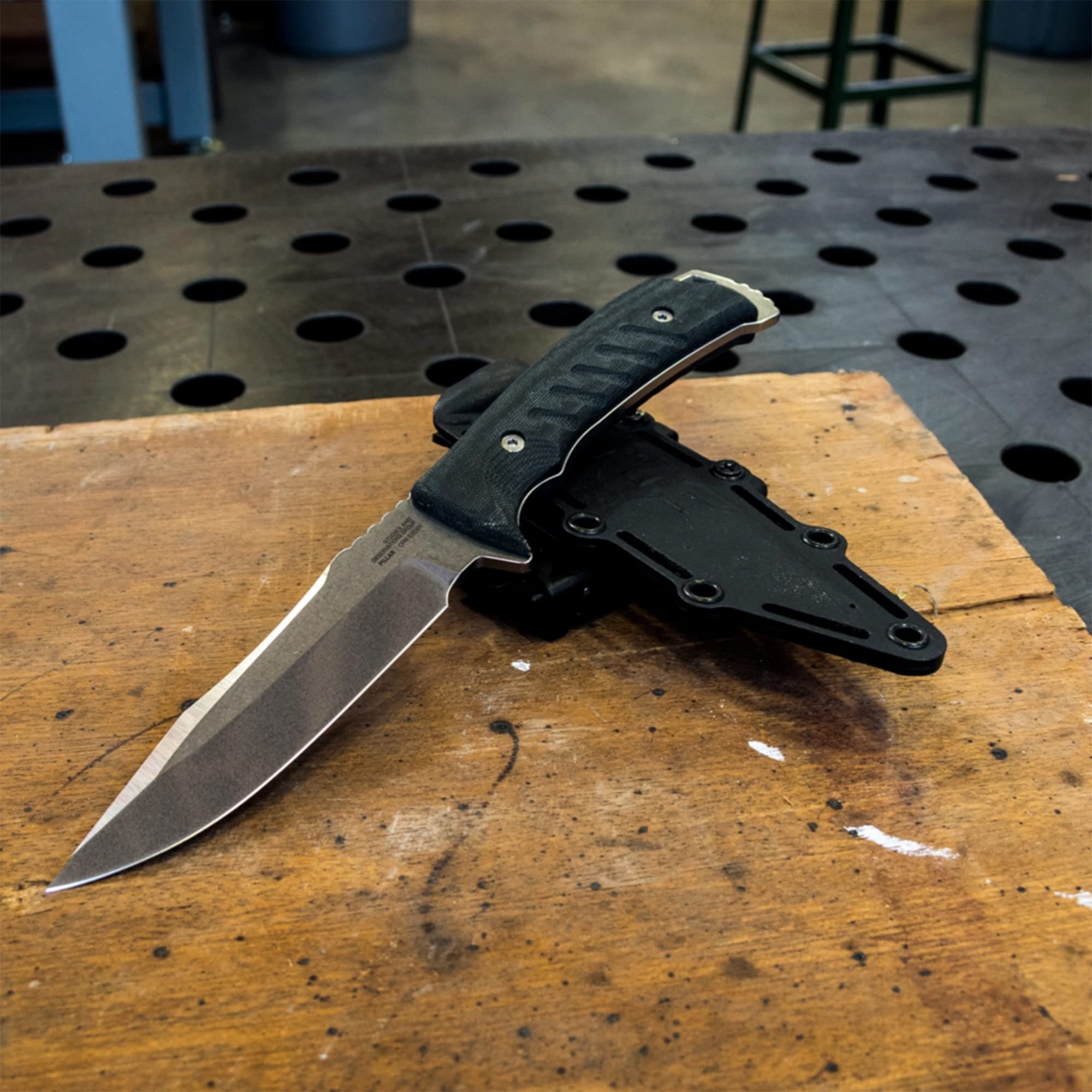 SOG Fixed Blade Pillar Knife- Full Tang 5 Inch S35VN Steel Survival Blade, w/ Linen Micarta Handle and Kydex Sheath, Made in the USA (UF1001-BX)