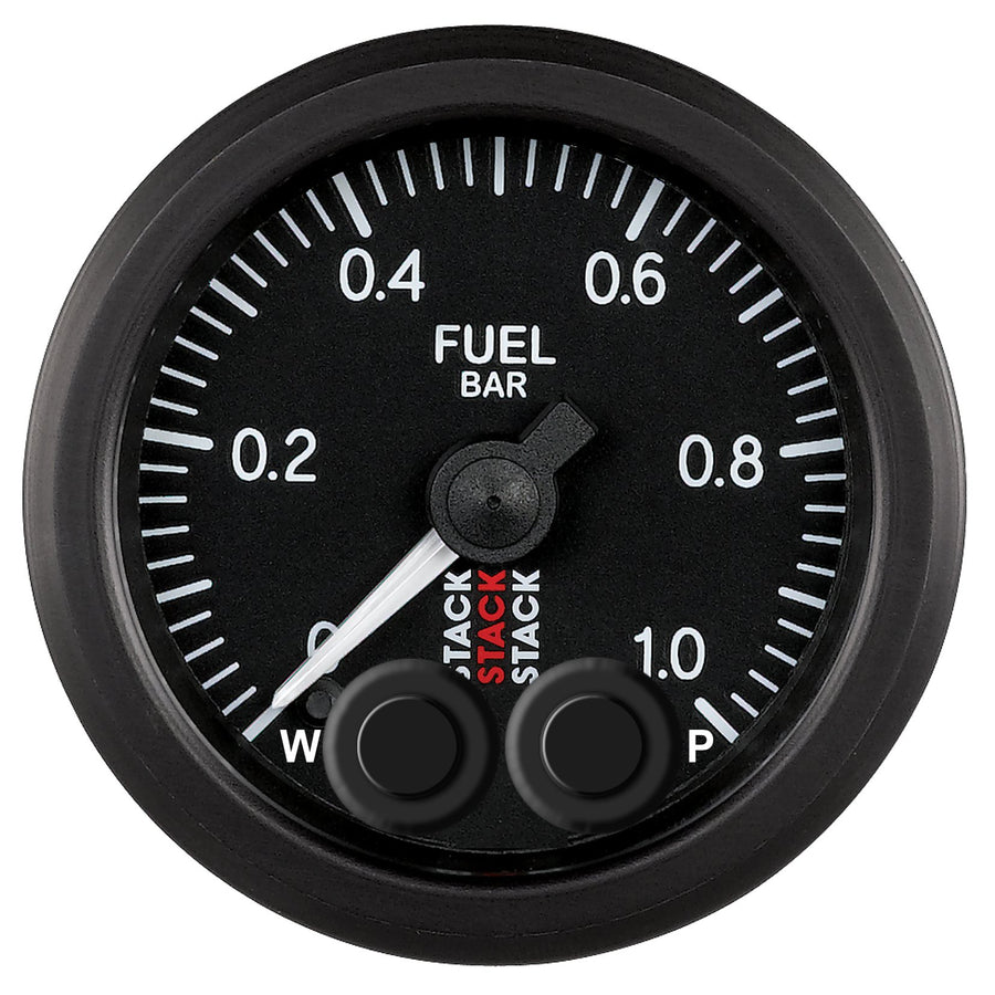 52mm M10 Male Stack ST3503 Pro-Control Black 0-1 Bar Fuel Pressure Gauge