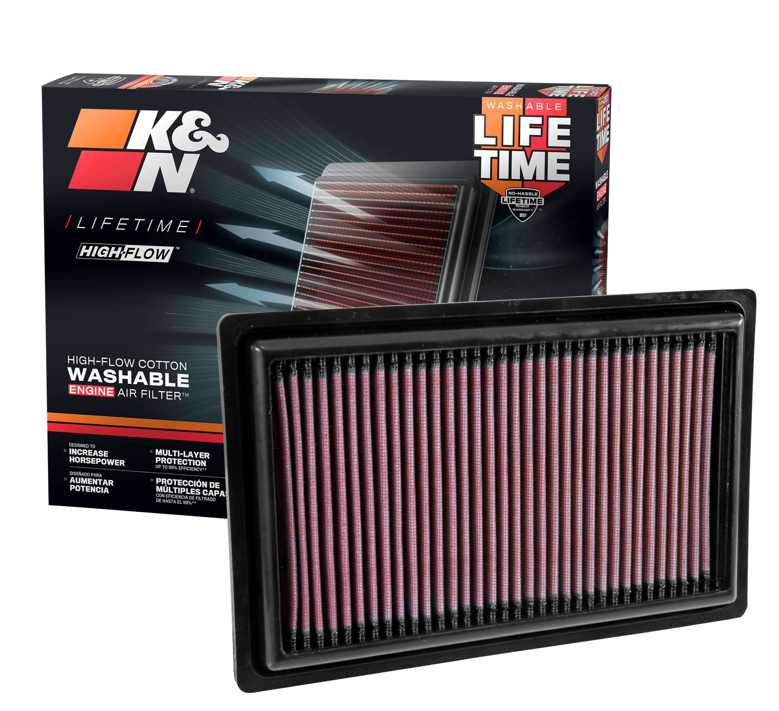 High-Flow K&N Original Lifetime Engine Air Filter: Increase Power: Premium, Washable: Compatible with 2013-2021 MERCEDES BENZ: (Se Product Description for Select Models) 33-3034