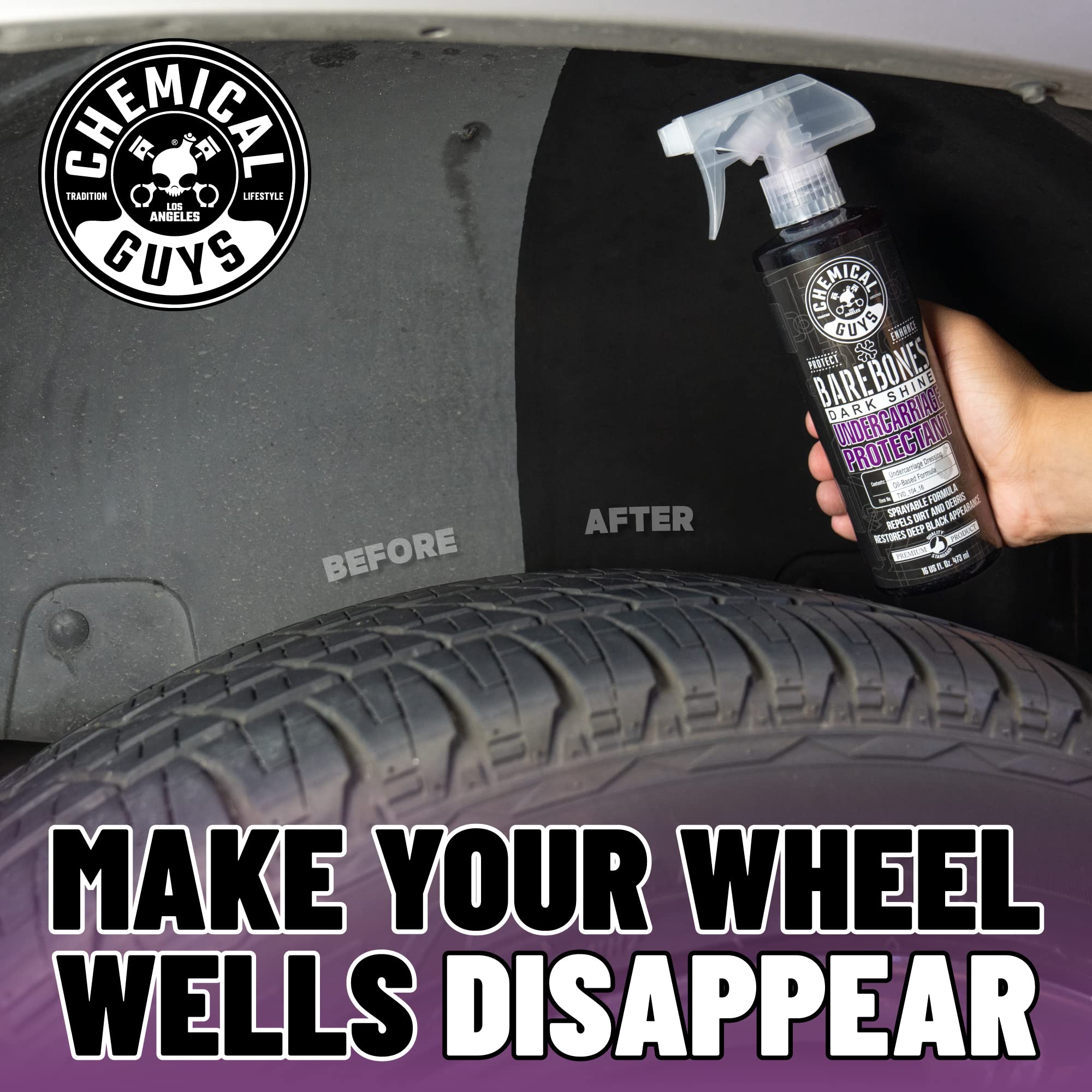 Chemical Guys Premium Bare Bones Dark Shine Spray - For Undercarriage, Wheel Wells & Trim - Deep Black Finish, Non-Greasy, Safe for Cars, Trucks, SUVs, RVs - 128 oz (1 Gallon)