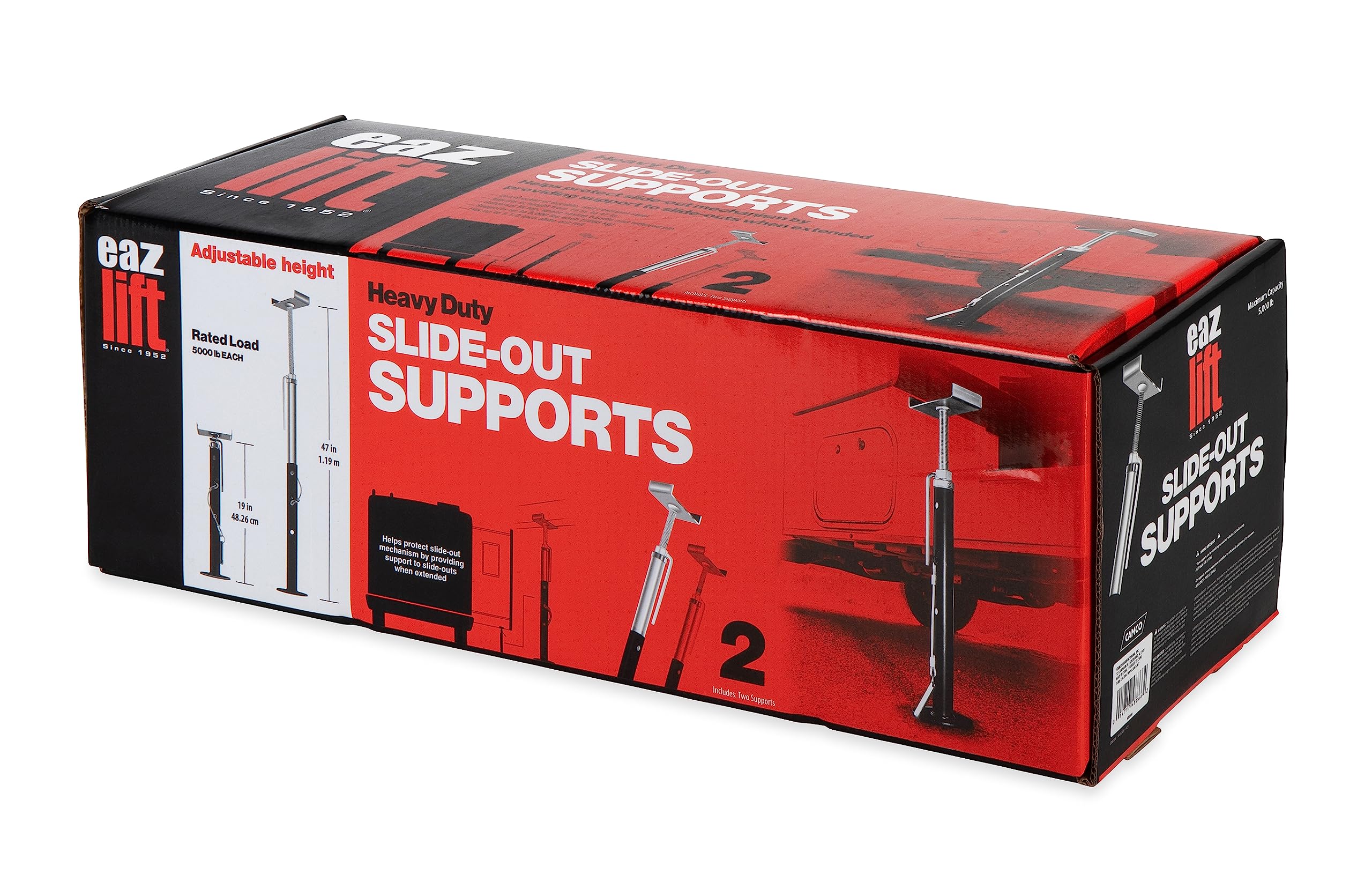 Eaz-Lift Camco RV Slide Out Supports - Heavy-Duty Steel Support Jacks for Camper - Adjustable Height from 19" to 47" with Incremental Lock Positions - Supports Up to 5,000lbs Each - Set of 2 (48866)
