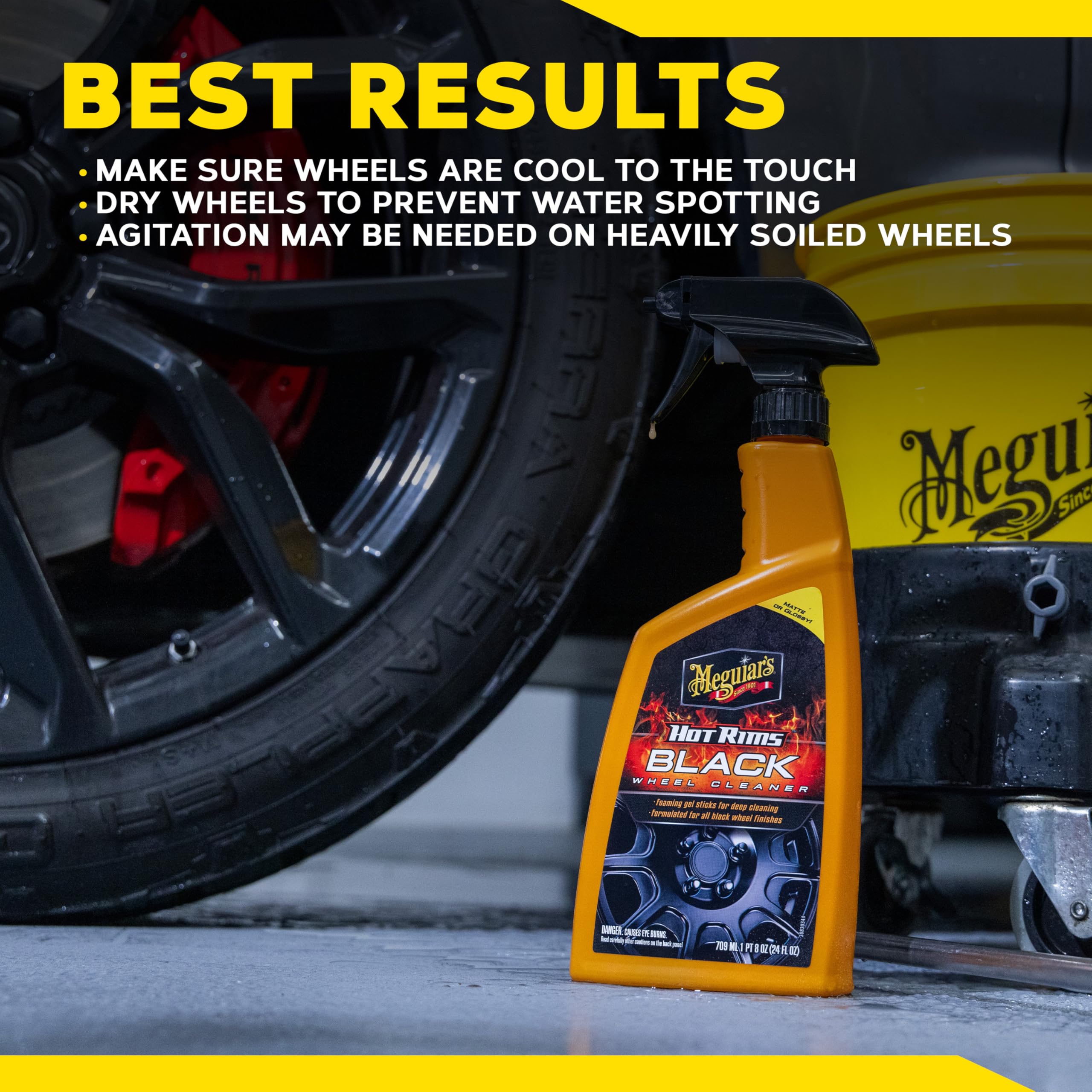 Hot Rims Meguiar's Black Wheel Cleaner, Deep Foaming Gel Specially Formulated to Effectively Clean Matte, Gloss, Satin, and Chrome Black Wheels, 24 Oz Spray Bottle