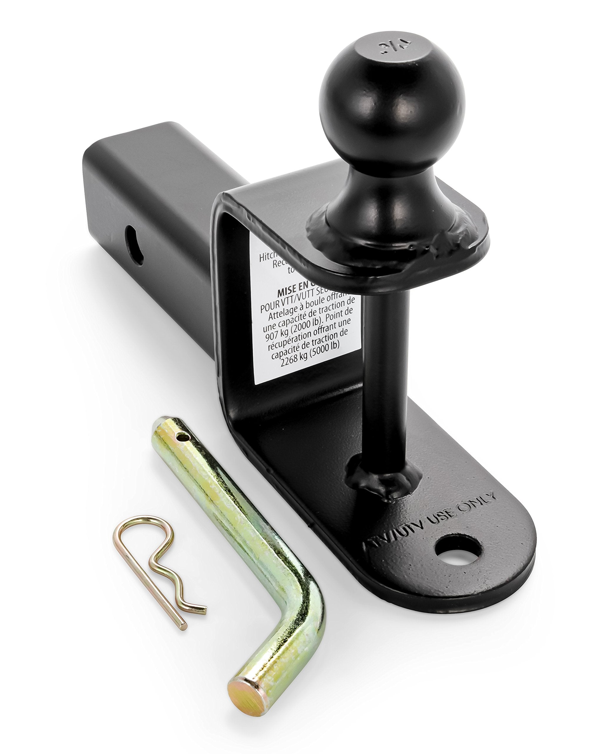 Boar Black UTV ATV Multi-Hitch - Features 1-7/8” Hitch Ball, 2” Shank - 6” (L) Shank - Hitch Ball has 2” Rise & Rated for 2,000lbs - Use w/utility trailers, tow straps & other ATV Accessories (66027)