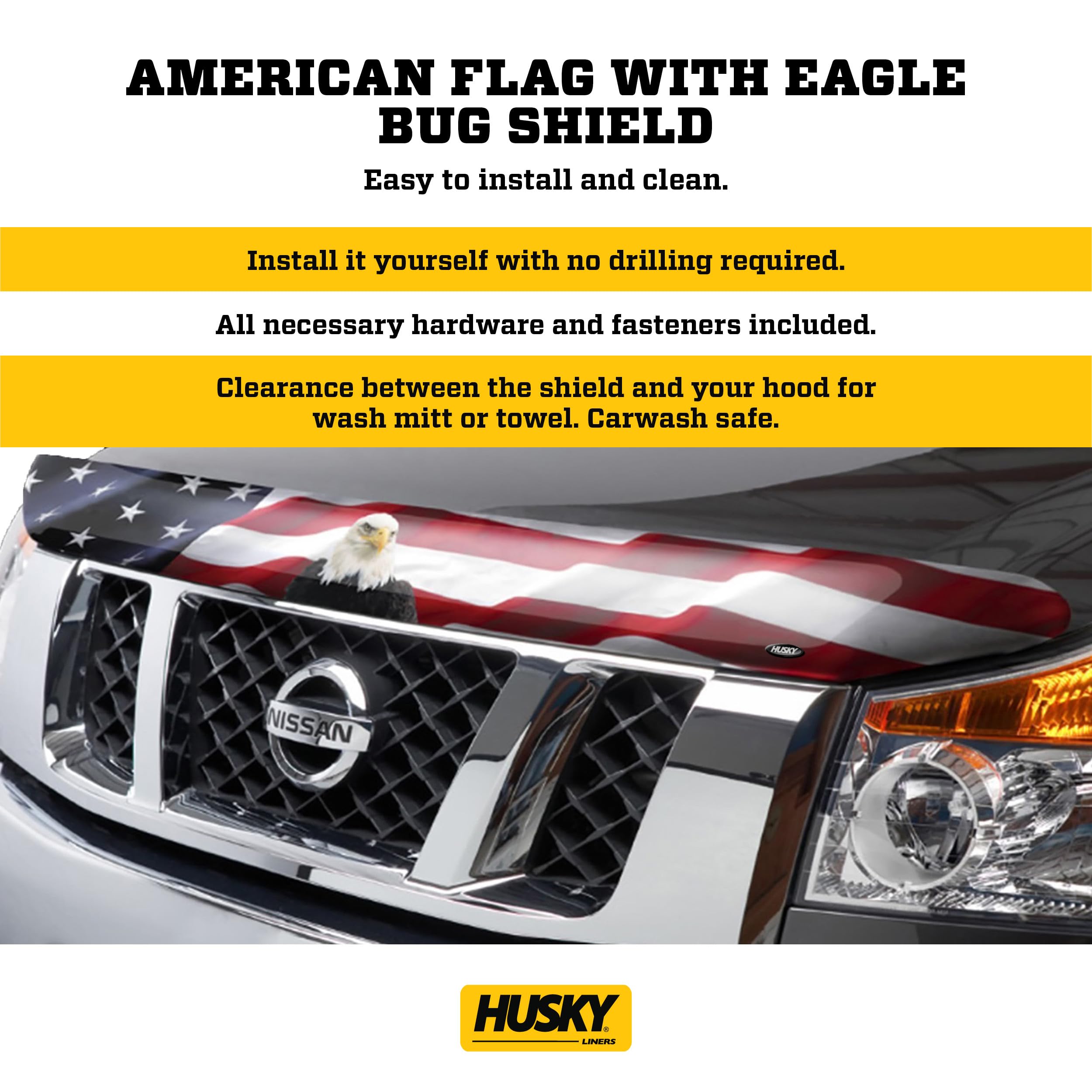 Husky Liners Hood Protector | American Flag w/Fits 2019-2026 Ram 1500 Exludes Rebel & TRXHigh Profile/Bug Shield - 1 pc., Multi-Colored-USA | 2818953