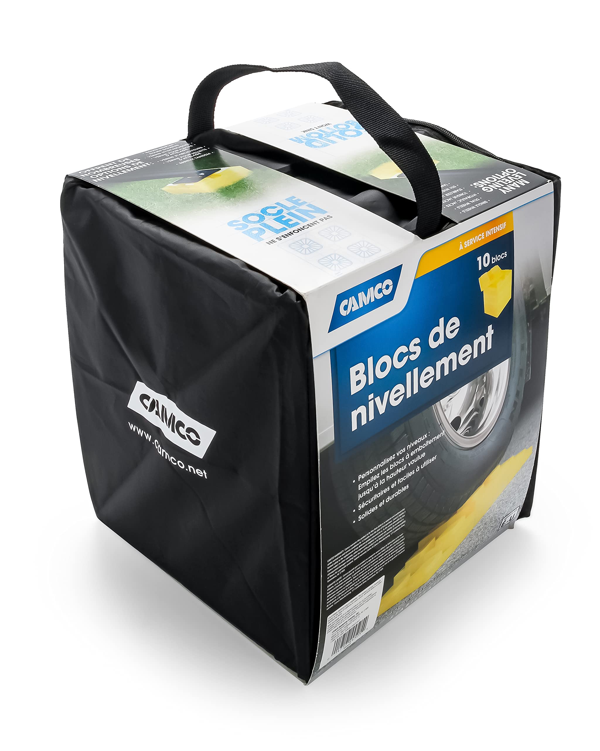 Heavy Duty Camco Leveling Blocks | Ideal for Leveling Single Wheels, Double Wheels, Hydraulic Jacks, Tongue Jacks, and More | Yellow | 10-Pack (44505)