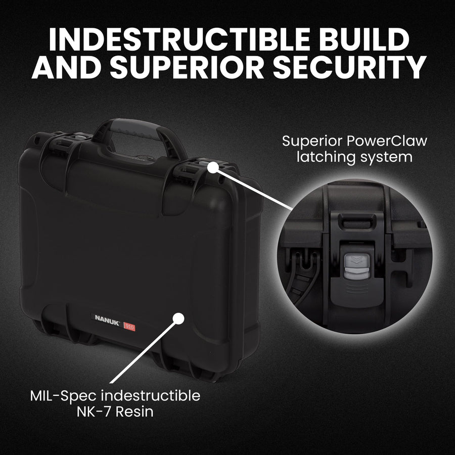 NANUK 910 Hard Case with Cubed Customizable Foam, IP67 Waterproof, Dustproof and Impact Resistant, 14.3” x 11.1” x 4.7”, Rugged Construction for Ultimate Protection, Made in Canada – Black