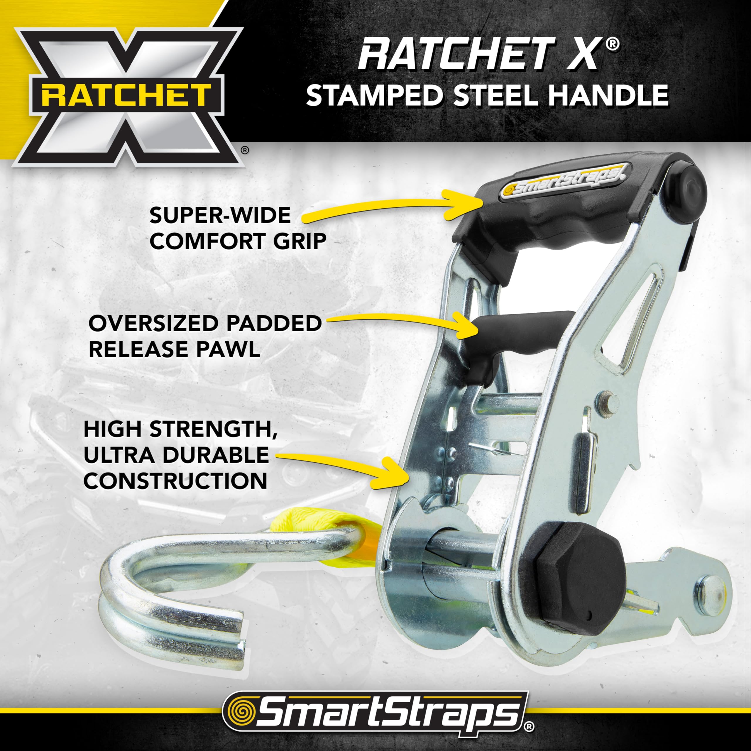 14’ SmartStraps Commercial Ratchet Tie Down Strap – 5,000lbs Break Strength, 1,667lbs Safe Work Load – Commercial Duty Tie Downs for High-Investment Heavier Loads