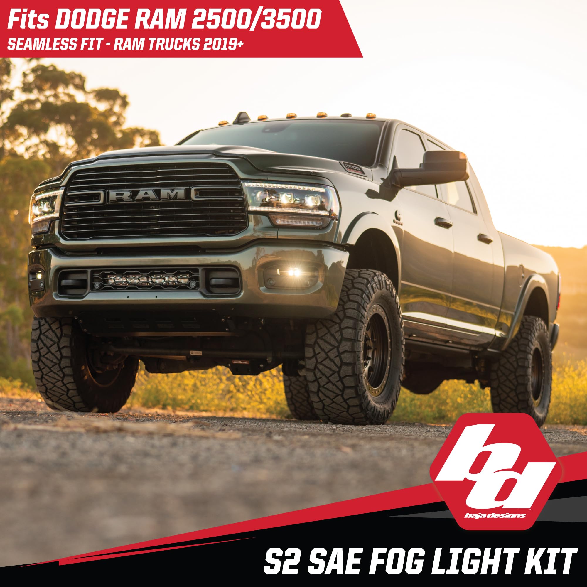 Baja Designs S2 LED Fog Pocket Light Kit for Dodge Ram 2500/3500 2019+ Truck - Amber Lens