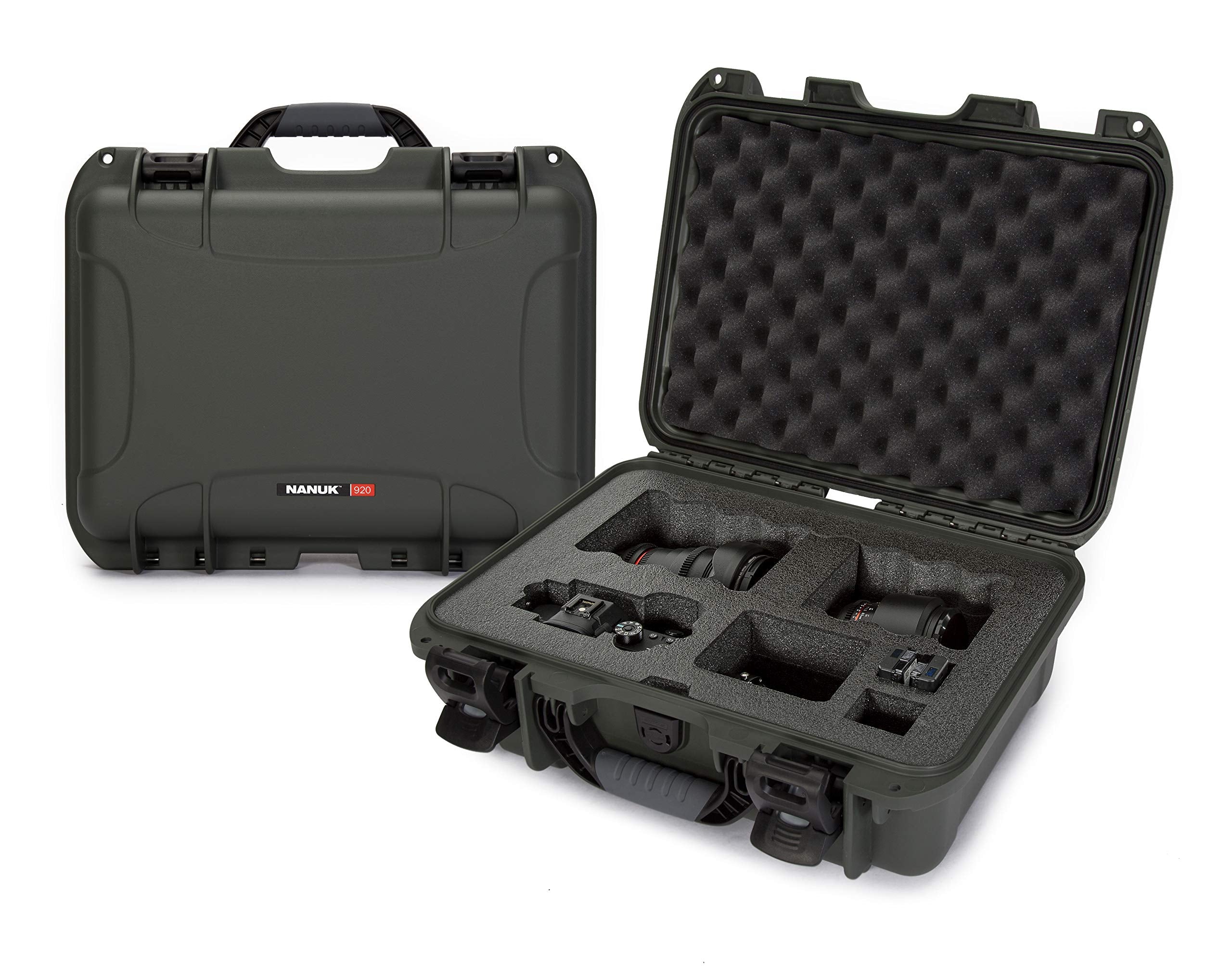 Waterproof Nanuk 920 Hard Case with Custom Foam Insert for Sony A7R Size Camera - Olive