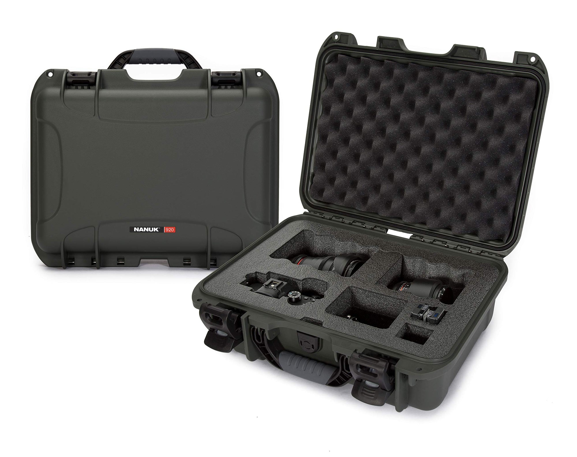 Waterproof Nanuk 920 Hard Case with Custom Foam Insert for Sony A7R Size Camera - Olive