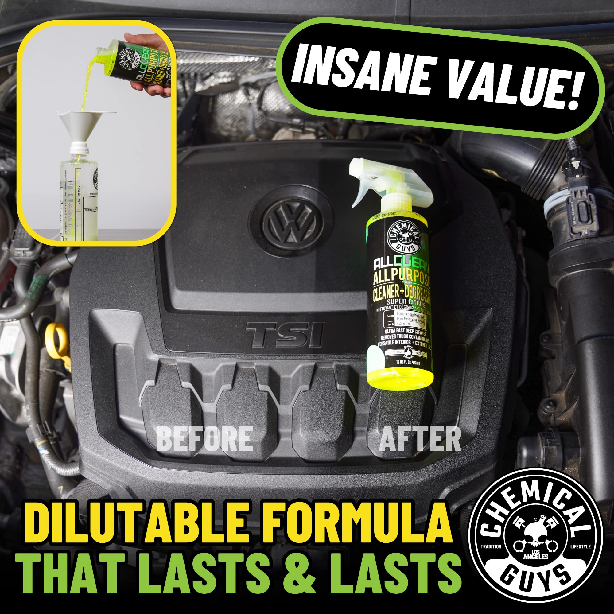 Chemical Guys All Clean+ CLD_101_16 Citrus Based All Purpose Super Cleaner, Safe for Cars, Trucks, SUVs, Motorcycles, RVs & More, 16 fl oz, Citrus Scent
