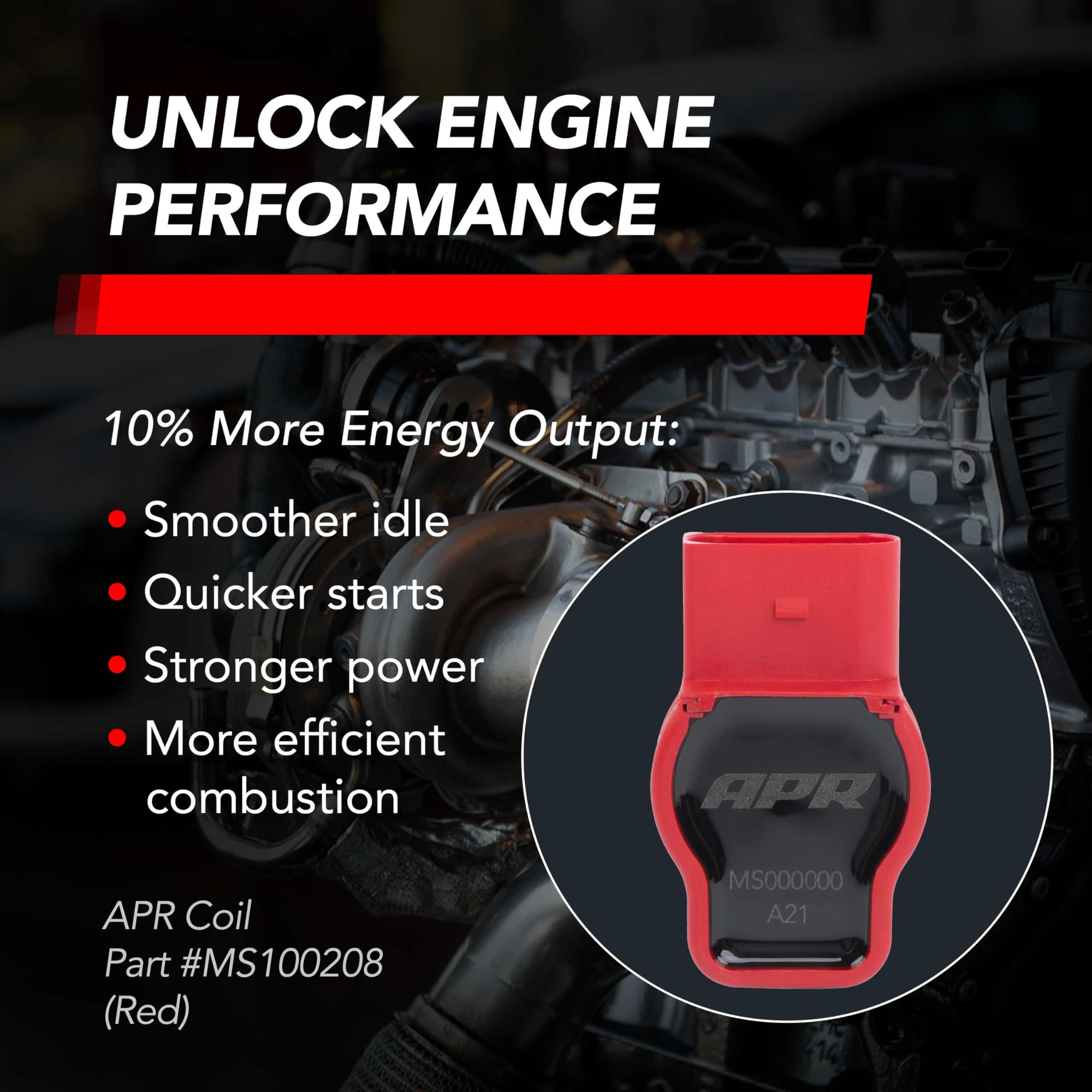 MS100208 APR Ignition Coil (Red) - for Select VW Group PQ35, PQ45 Models (Volkswagen, Audi, Lamborghini and Porsche) 2004 and Newer - Direct Replacement for OEM Stock Parts - 1 Pack