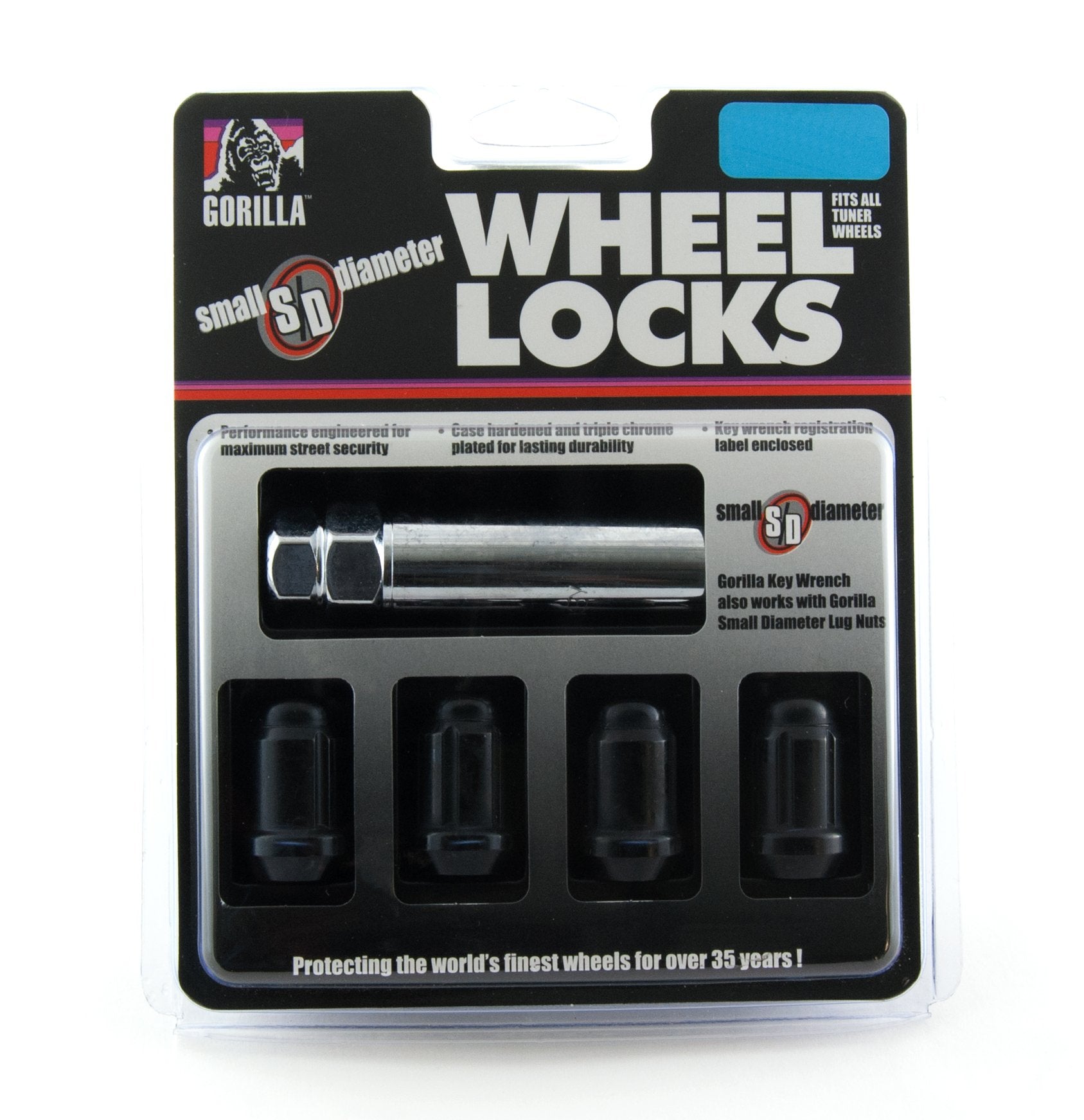 Black Chrome Gorilla Automotive Small Diameter Wheel Locks (1/2" Thread Size) 21681BC