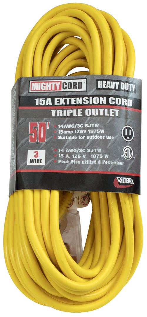 Valterra A10-5014TTE Mighty Cord 50' 15A 14/3 Triple Outlet Extension Cord (Carded)