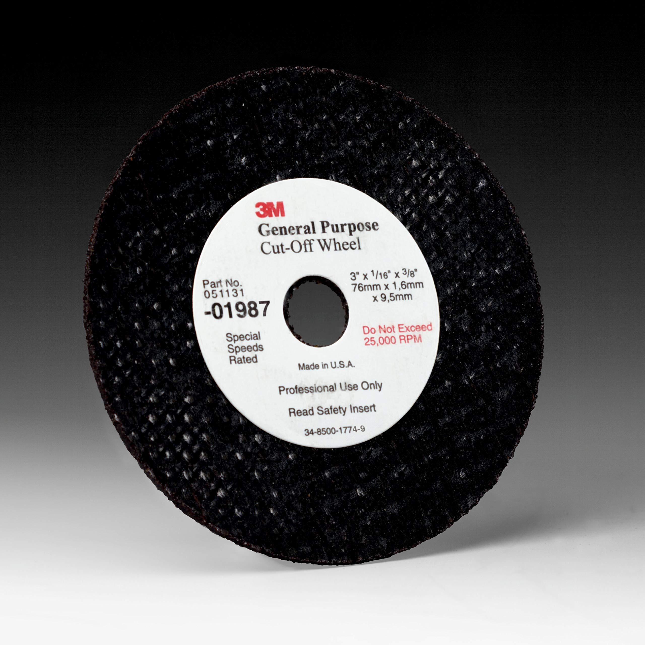 3M Cut-Off Wheel General Purpose, 01987, 3 in x 1/32 in x 3/8 in, 50 per case