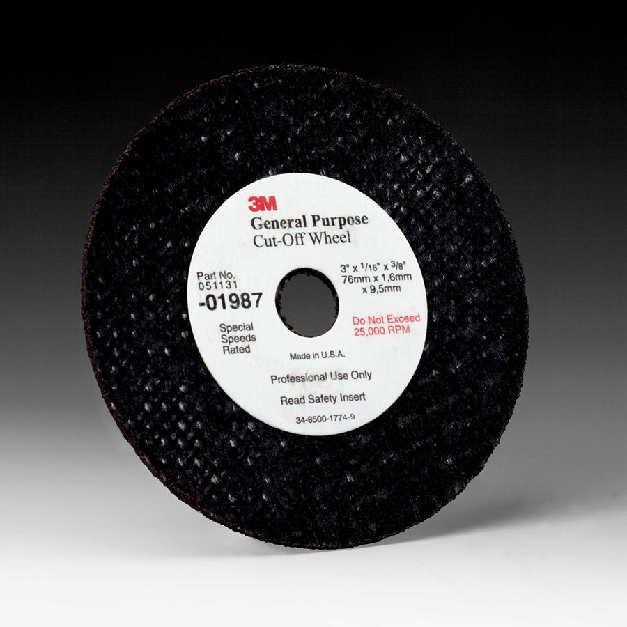 3M Cut-Off Wheel General Purpose, 01987, 3 in x 1/32 in x 3/8 in, 50 per case