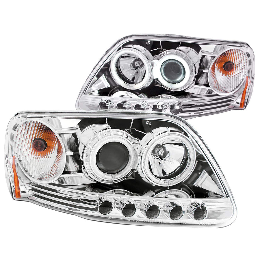 Ford F-150 Anzo USA 111054 Projector Chrome Clear With Halo Headlight Assembly - (Sold in Pairs)