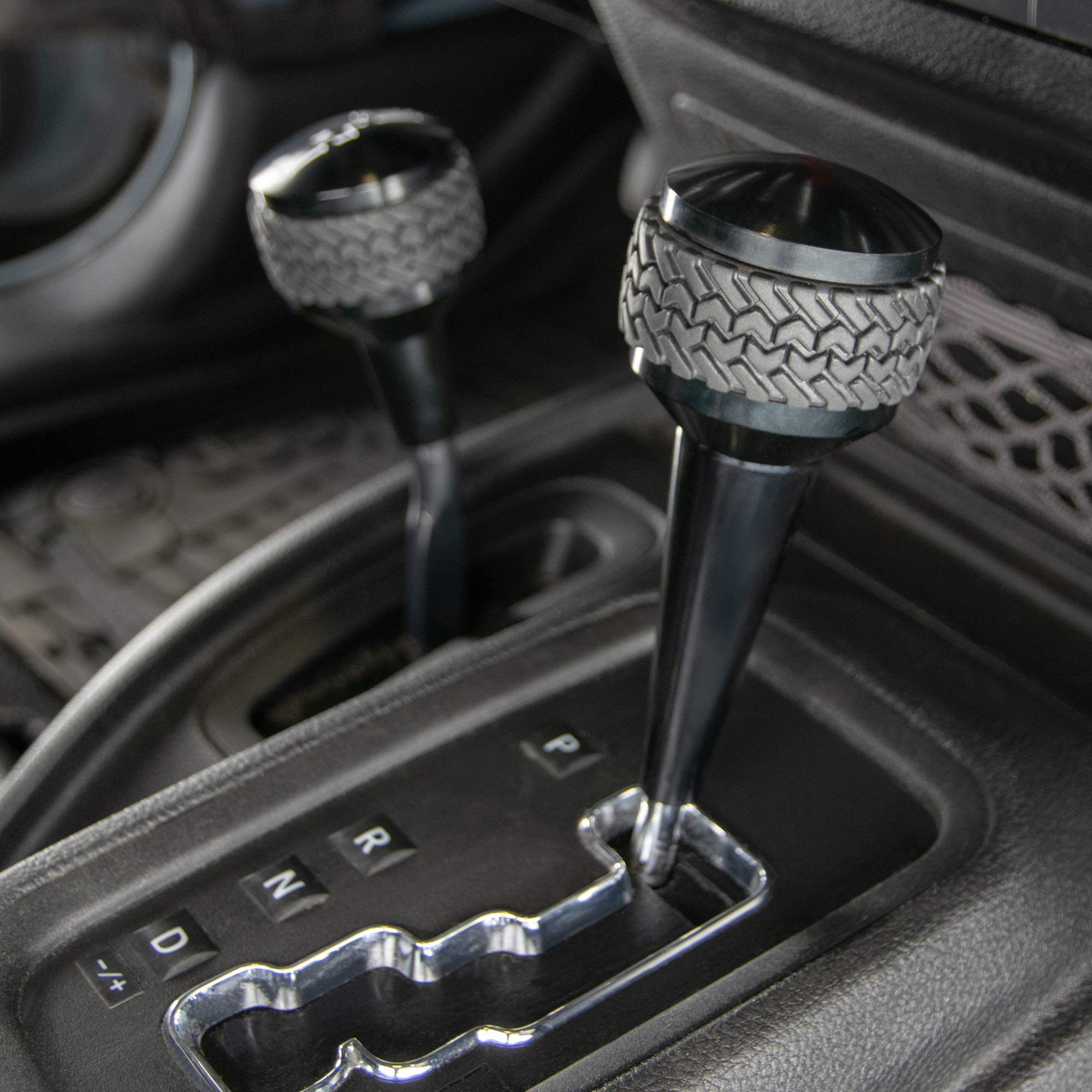 2007-2018 Wrangler JK DV8 Offroad Replacement Shift Knob | 4WD Shifter | Billet Aluminum Construction | Rubber Tire Tread Grip