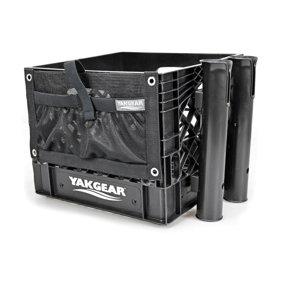 Kayak Angler Kit Crate – Basic YakGear | Complete Kayak Fishing Storage System with Double Rod Holder, Accessory Pouch, Anchor Kit, Utility Leashes & Heavy-Duty Milk Crate