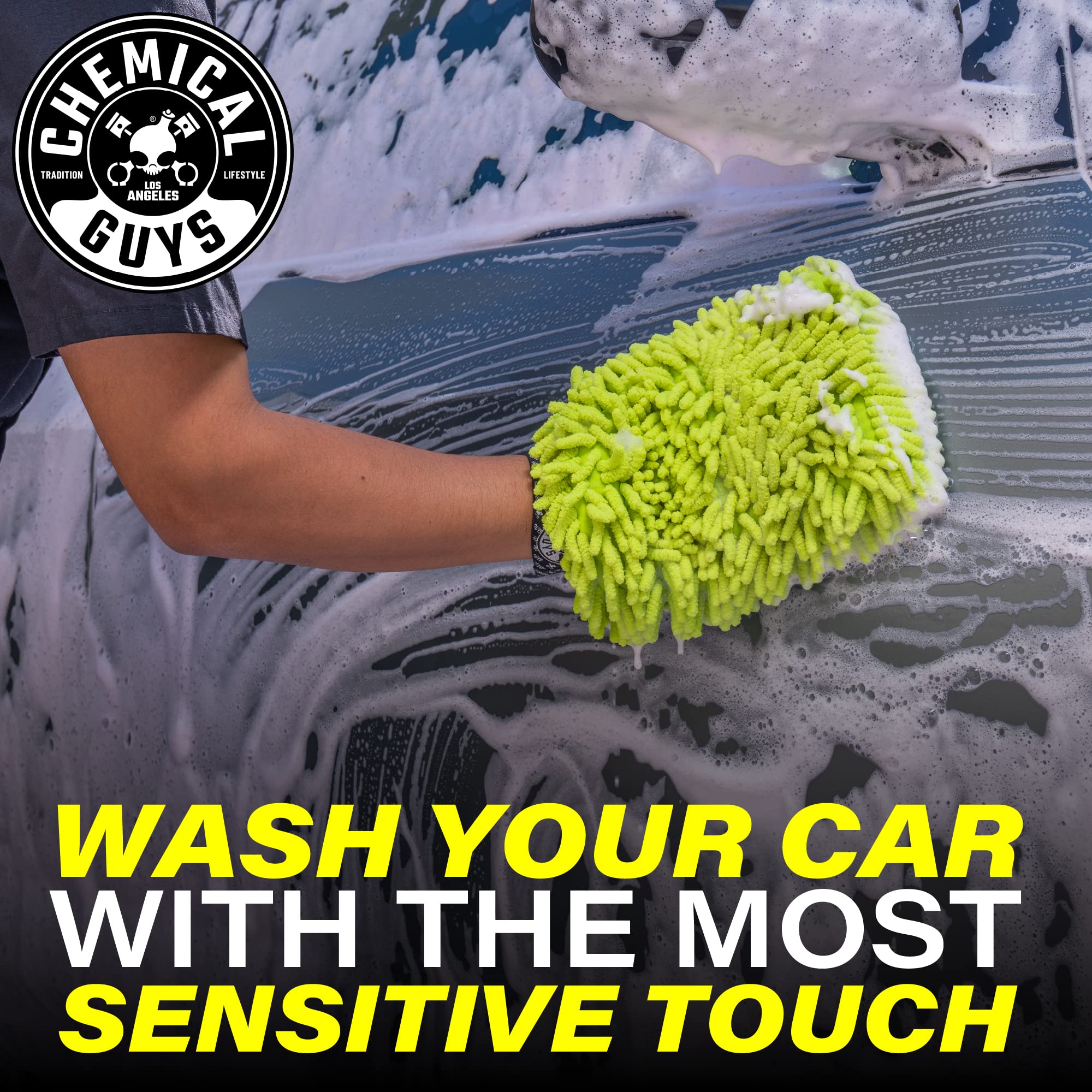 Chemical Guys Premium Chenille Scratch-Free Microfiber Wash Mitt for Car Washing - Lime Green, Ultra-Soft Car Wash Glove, Swirl-Free Finish, Safe for Trucks, SUVs, Motorcycles, and More