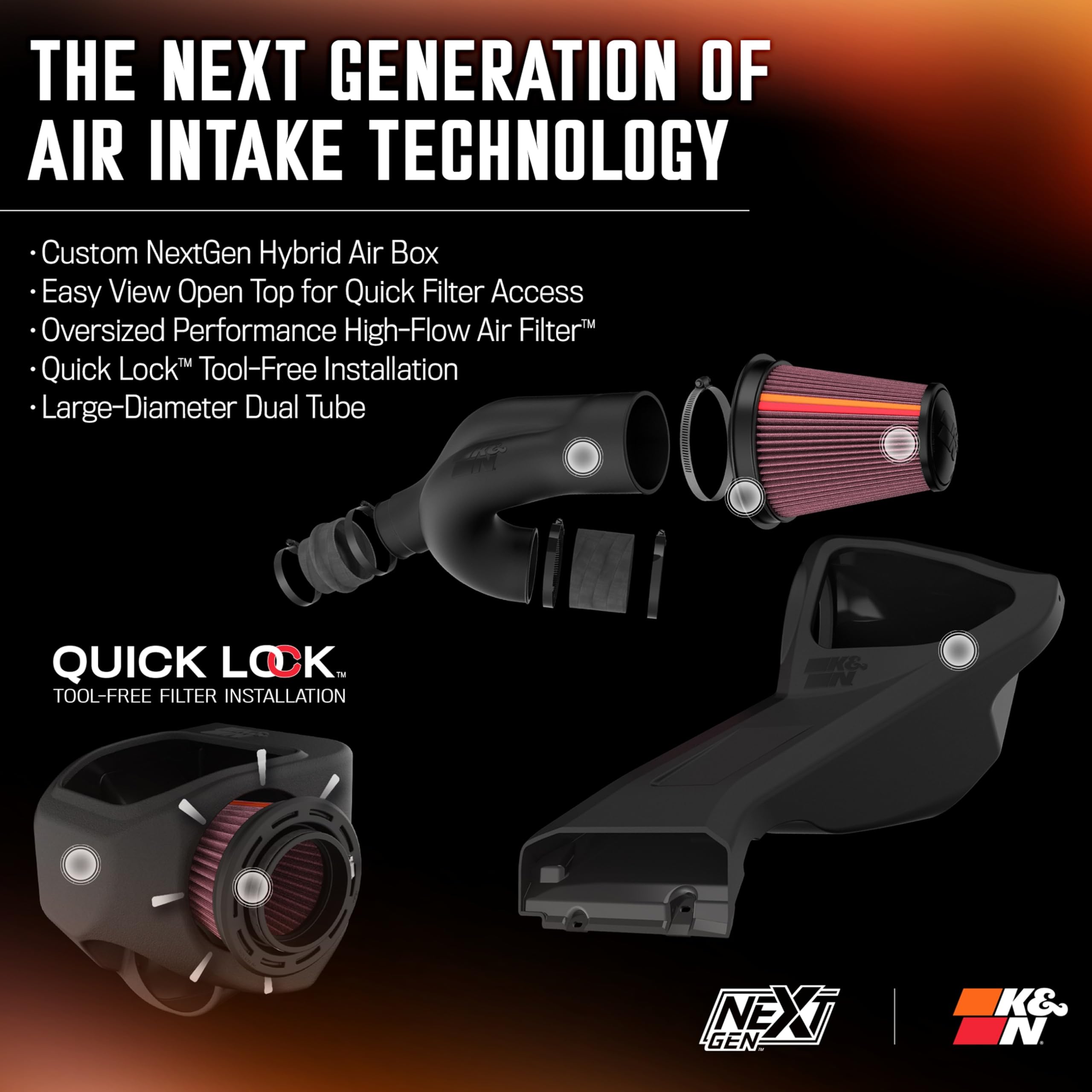 NextGen K&N Cold Air Intake System: High-Flow Cotton Filter: Compatible with 2017-2020 FORD: F150, F150 Raptor, 50-2609