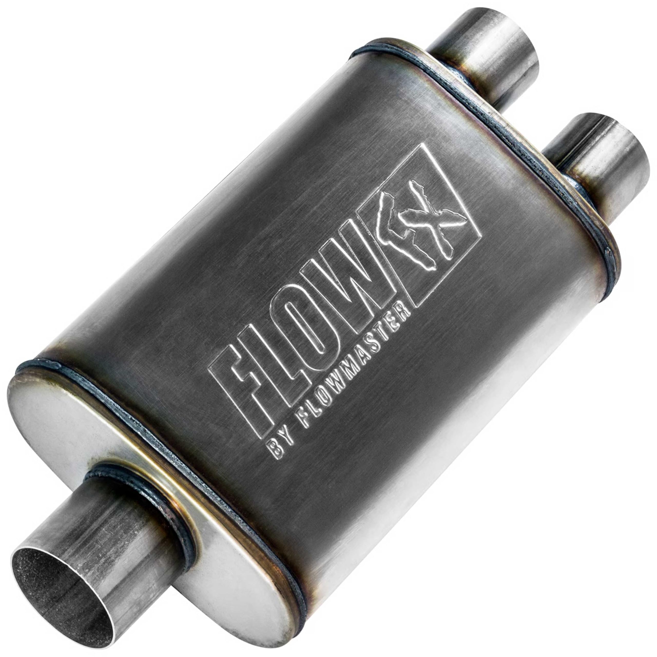 Flowmaster Chambered FX Muffler – 3.00” Center In / 2.50” Dual Out – Moderate Sound – Stainless Steel – Affordable Performance for Modern Trucks, Muscle Cars & Daily Drivers (72198)