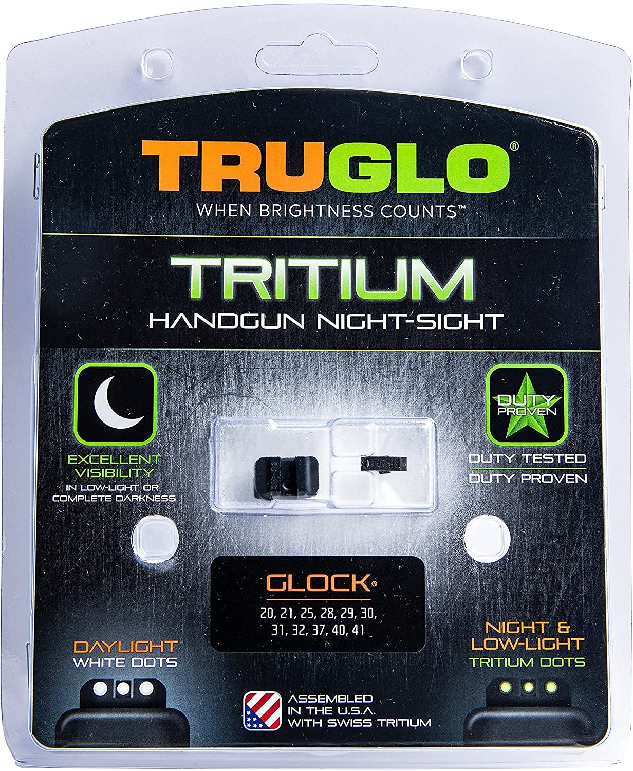 TruGlo Compact Pro Tritium Brite-Site Night Sight High Set Hunting, Tactical, Military Handgun Sight Compatible with Glock 20, 21, 29, 30, 31, and 32