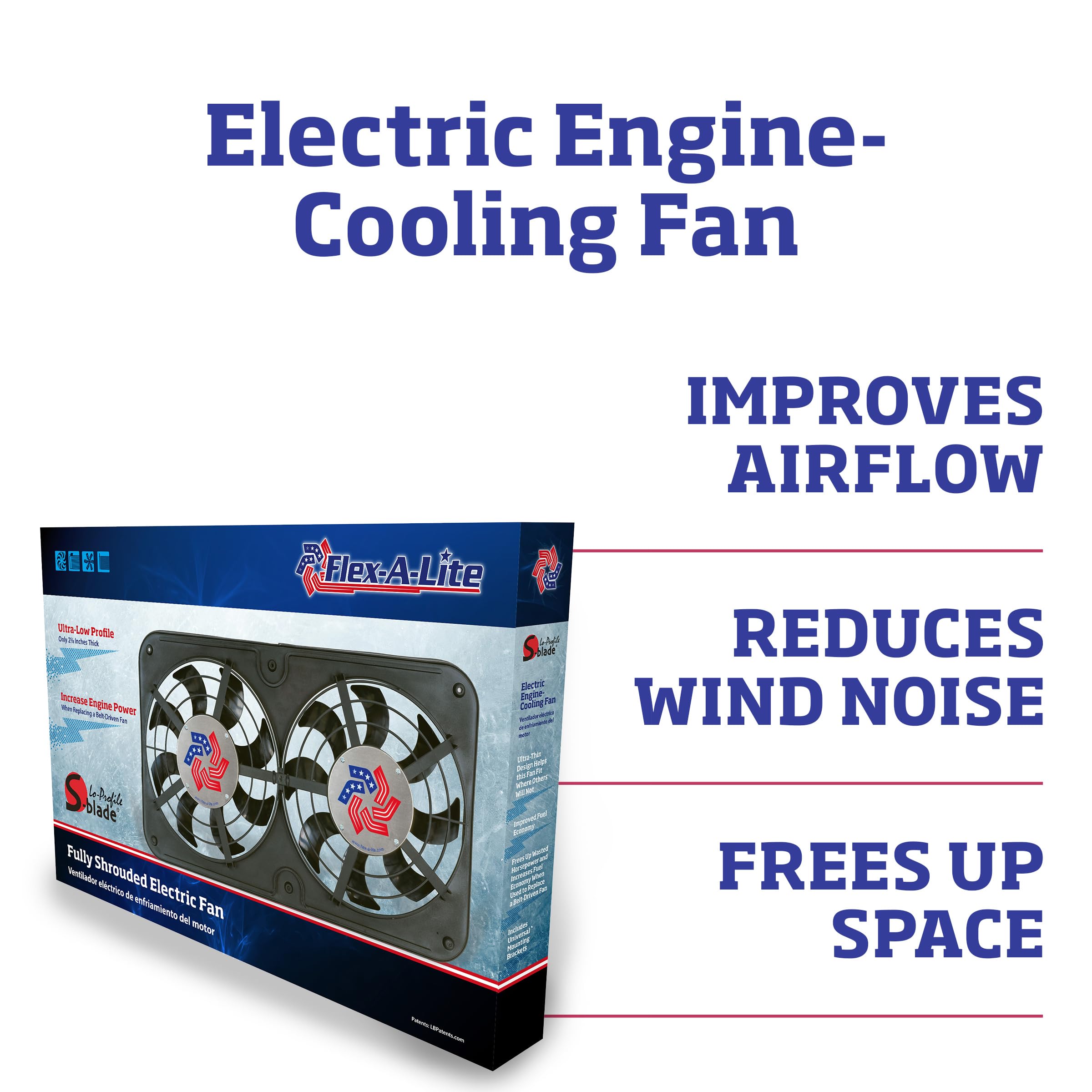 Dual S-Blade Flex-A-Lite Lo-Profile Electric Fan With Adjustable Thermostat Controller, Pusher-Puller / Reversible Fan (412), Car Accessories, 12-1/8 Inches