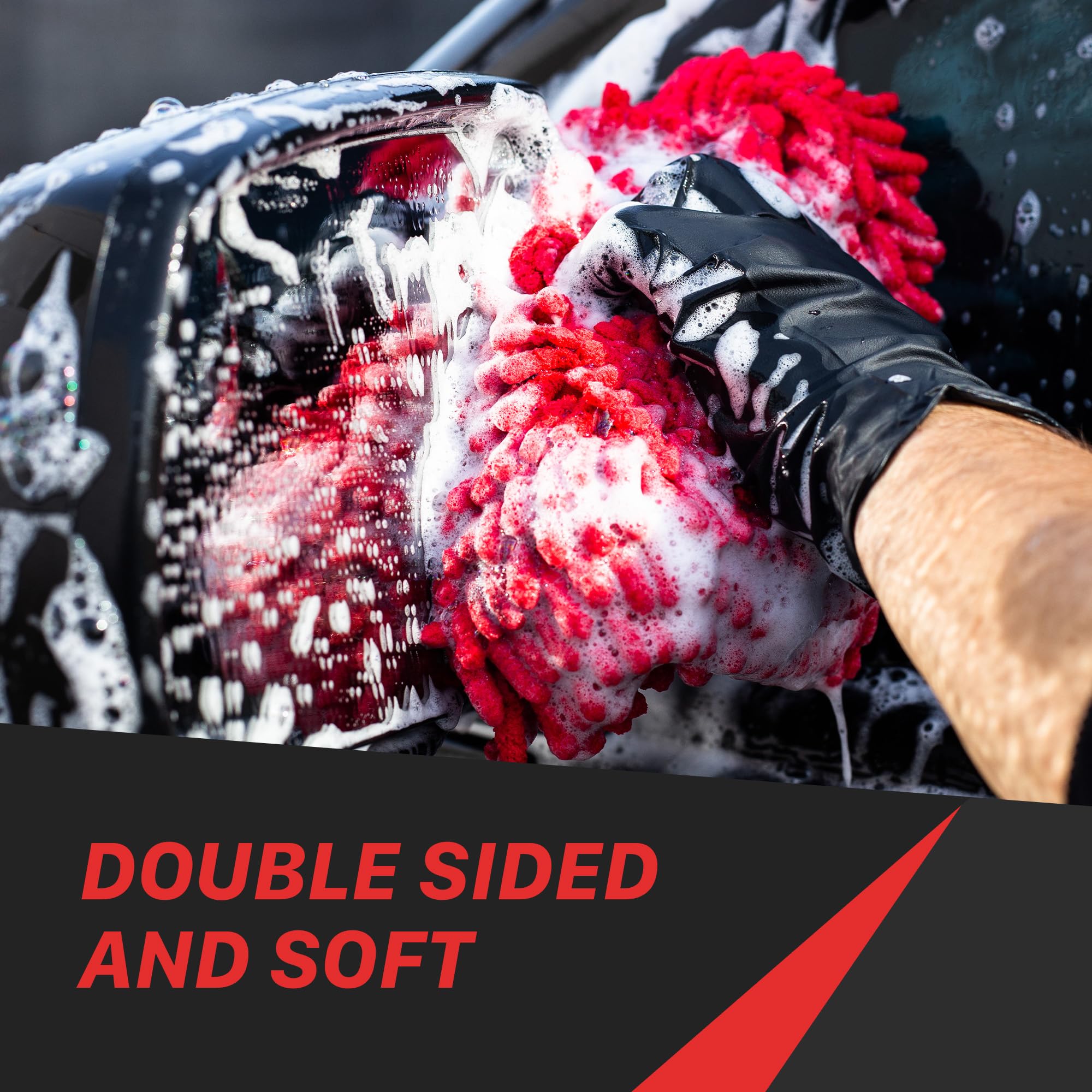 Maxshine Red Chenille Universal Microfiber Wash Pad | Professional High-Efficiency Car Wash Pad & Mitt Alternative | Scratch-Free Microfiber Cleaning Pad for Cars, Trucks, SUVs, Boats & RVs