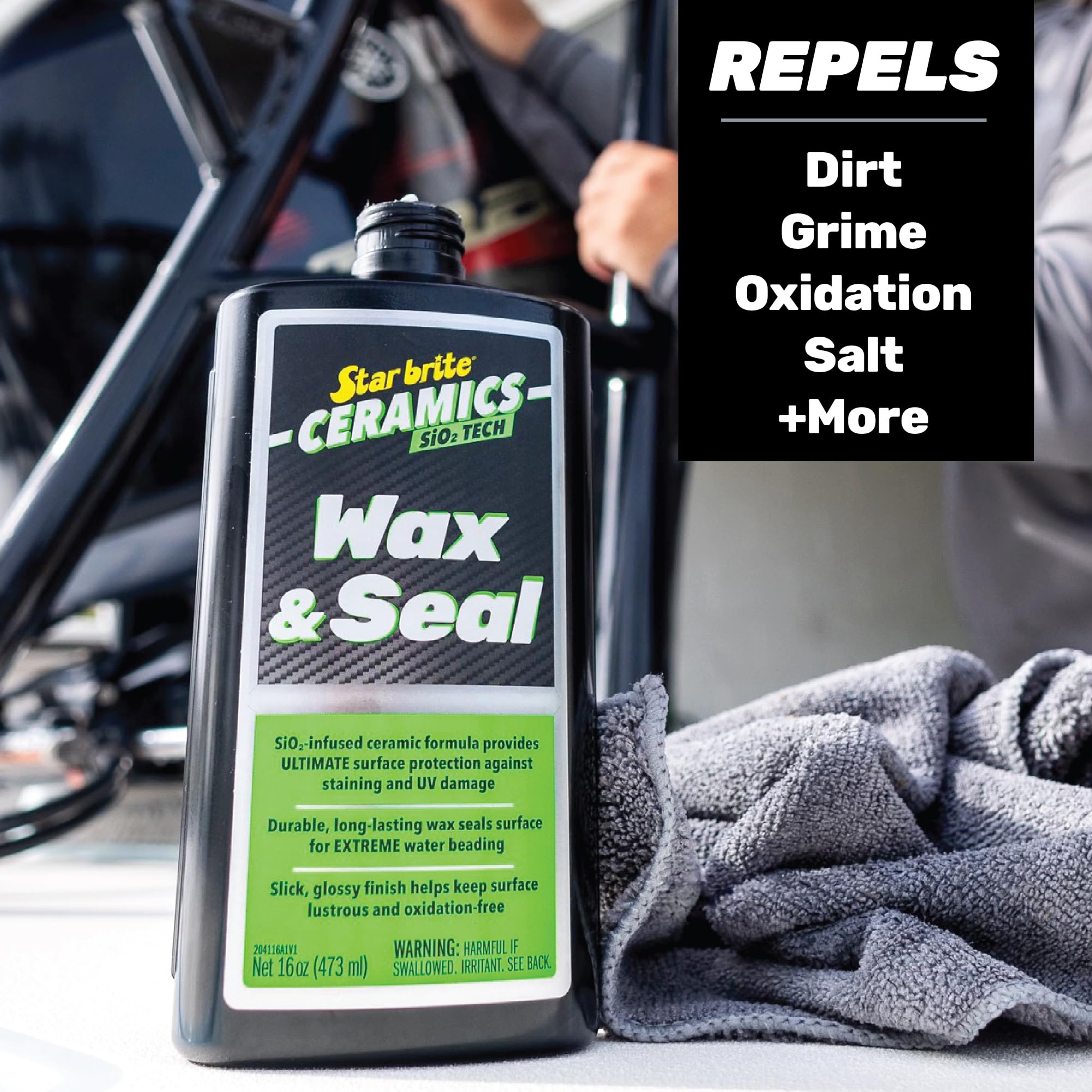 Ceramics Wax & Seal STAR BRITE - Green Apple Scent - SiO2 Tech for Ultimate Protection, Repels Water, Dirt, UV - Ideal for Fiberglass, Gelcoat, Painted Surfaces - 16 oz (204116)