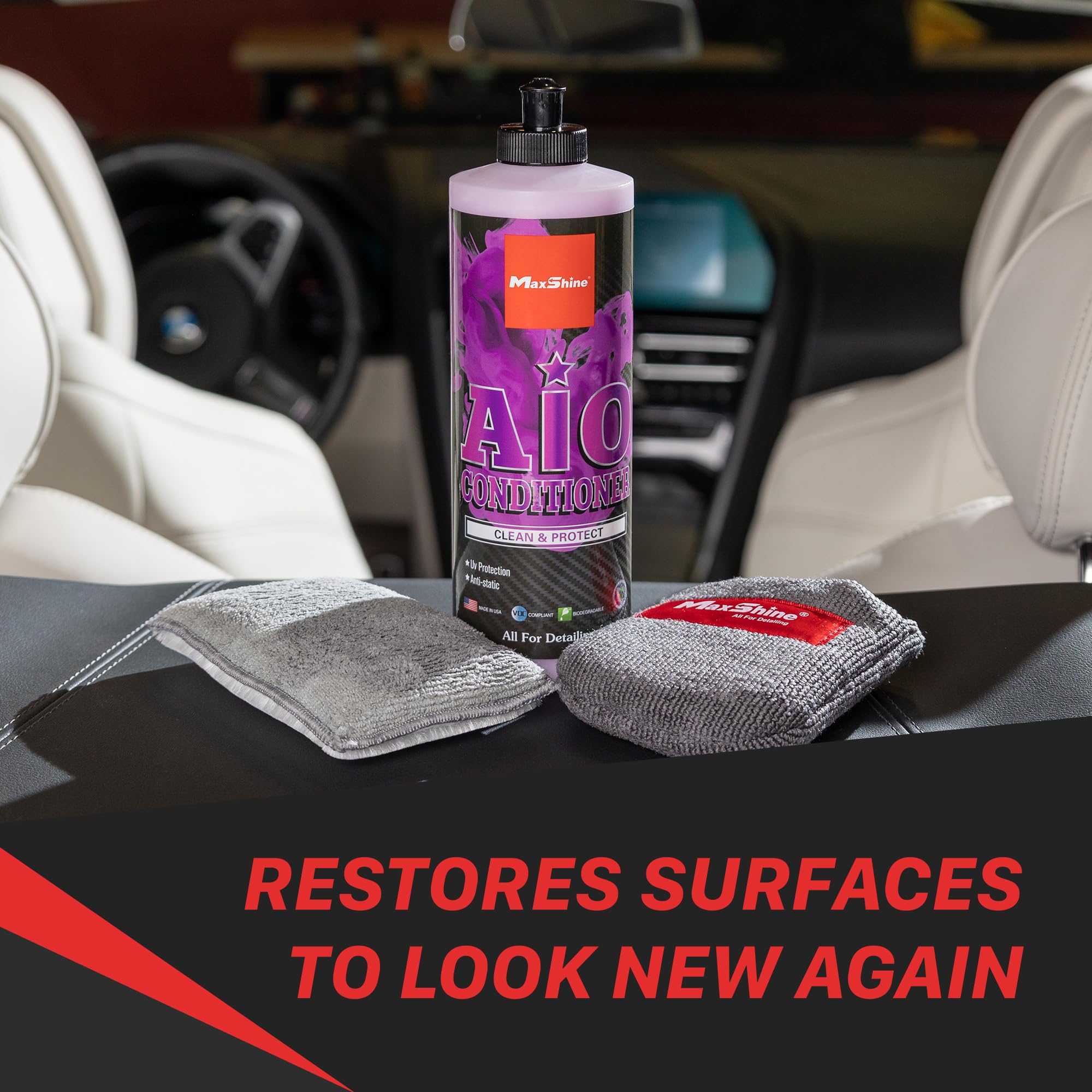 Maxshine All-in-One 16oz Premium Leather Conditioner & Cleaner – Detailing Solution for Car Seats, Sofas, Chairs & More – Safe for Leather, Vinyl & Plastic Surfaces