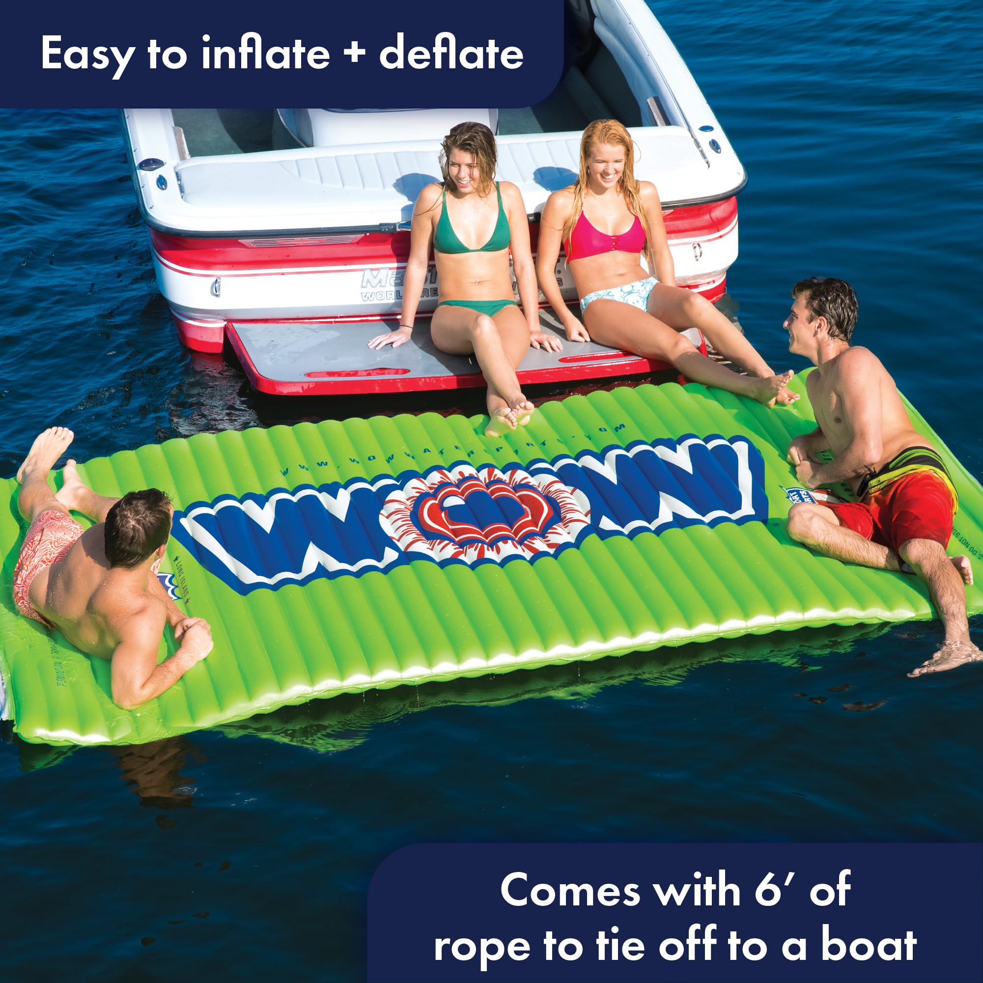 WOW Sports - Water Mat Inflatable Green - Pool Float Water Walkway - Fun Lake Accessory For Kids & Adults - 10 ft x 6 ft - Attach to Boats