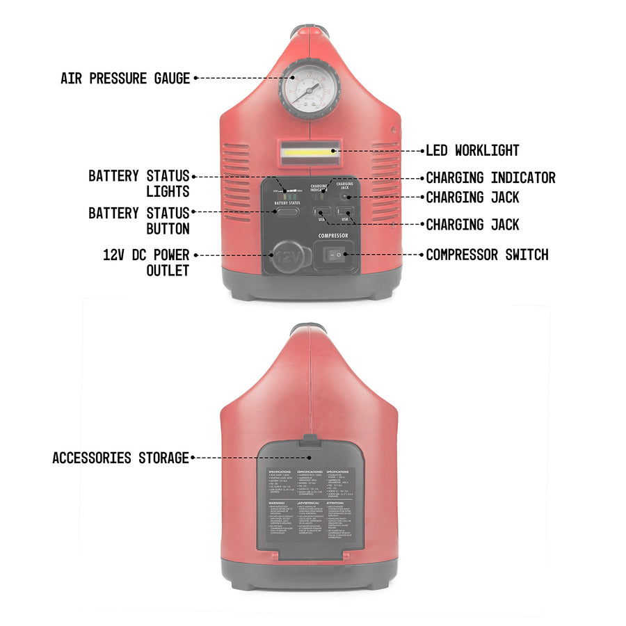 Wagan Jumpboost EL7556 V10 Air 1200 Peak Amps 12V Jump Starter with 150 PSI Powerful Air Compressor Tire Inflator, 1 Built-in DC Socket and 2A USB Port, Work Light