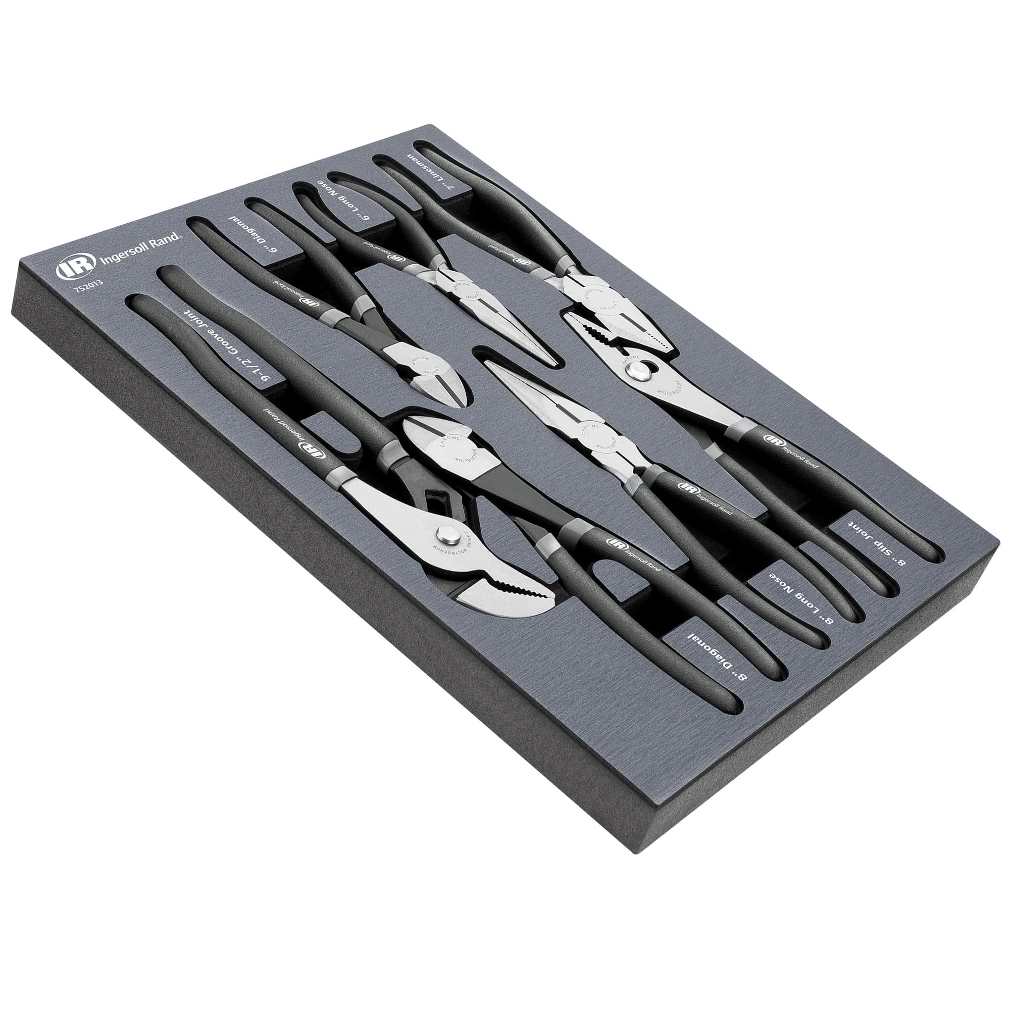 Ingersoll Rand Master 7 Piece Pliers Set with EVA Storage Tray, Chrome Moly Steel, Precision Machined Jaws, Includes Diagonal, Long Nose, Linesman, Slip Joint & Groove Joint Pliers – 752013
