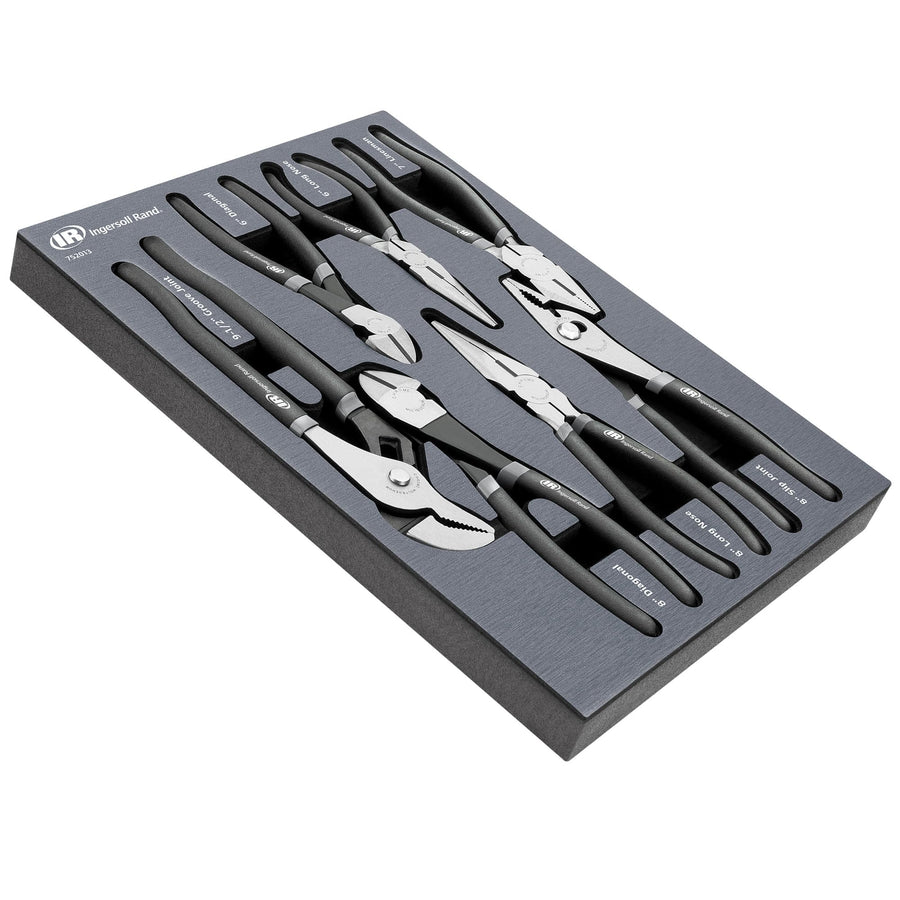 Ingersoll Rand Master 7 Piece Pliers Set with EVA Storage Tray, Chrome Moly Steel, Precision Machined Jaws, Includes Diagonal, Long Nose, Linesman, Slip Joint & Groove Joint Pliers – 752013