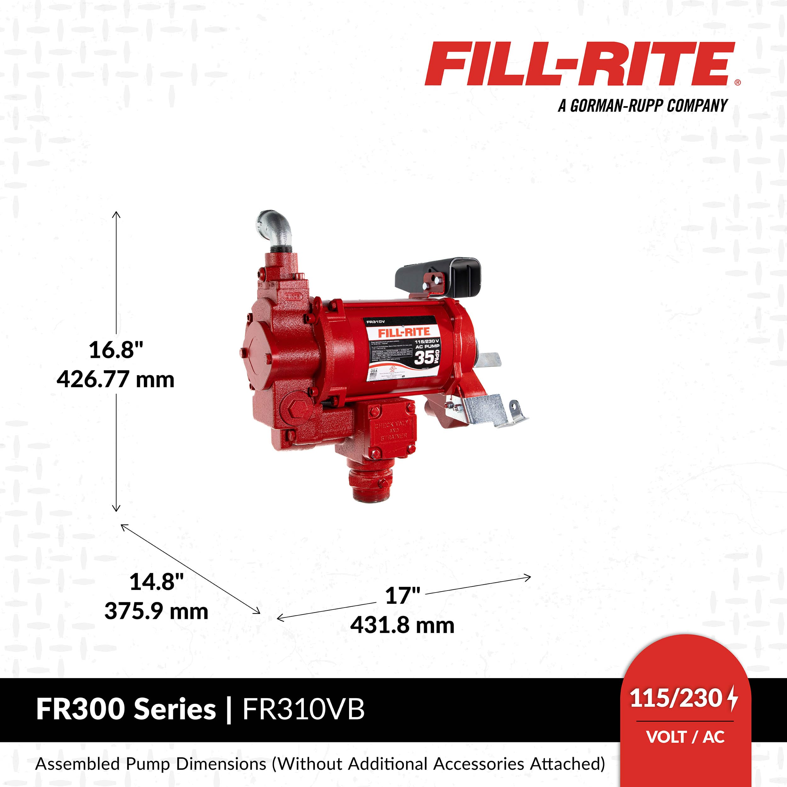 Fill-Rite 35 GPM FR310VB Fuel Transfer Pump w/Discharge Hose & Automatic Nozzle 115V/230V (Green)
