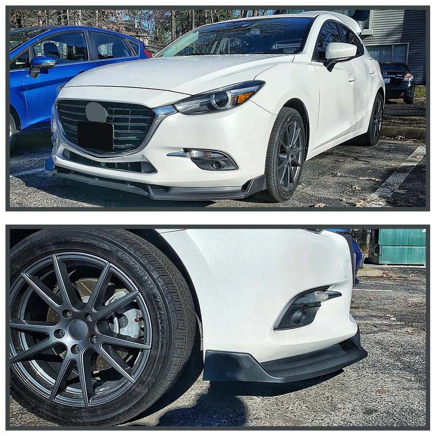 Matte Black Spec-D Tuning Front Bumper Lip Spoiler Splitter Body Kit 3PC Compatible with 2014-2018 Mazda 3