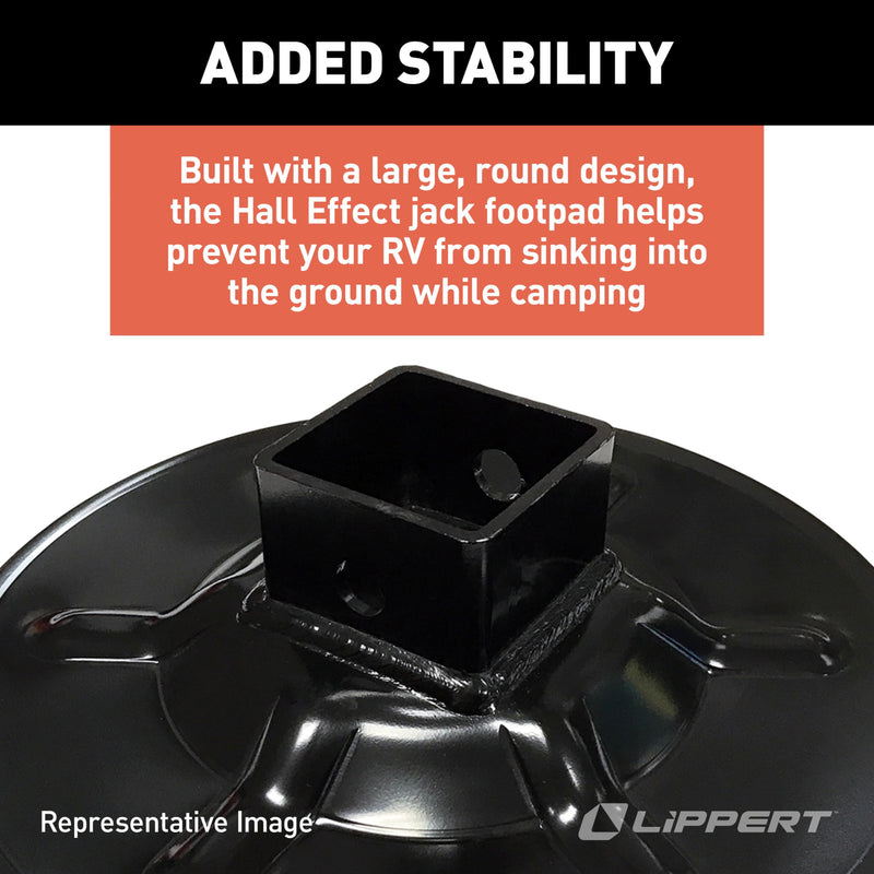 Hall Effect Lippert Ground Control 3.0 Rear Jack Footpad, 9" Diameter, Fits 2" I.D. Tube, Strong Black Powder-Coated Steel Construction, Easy Installation - 362486