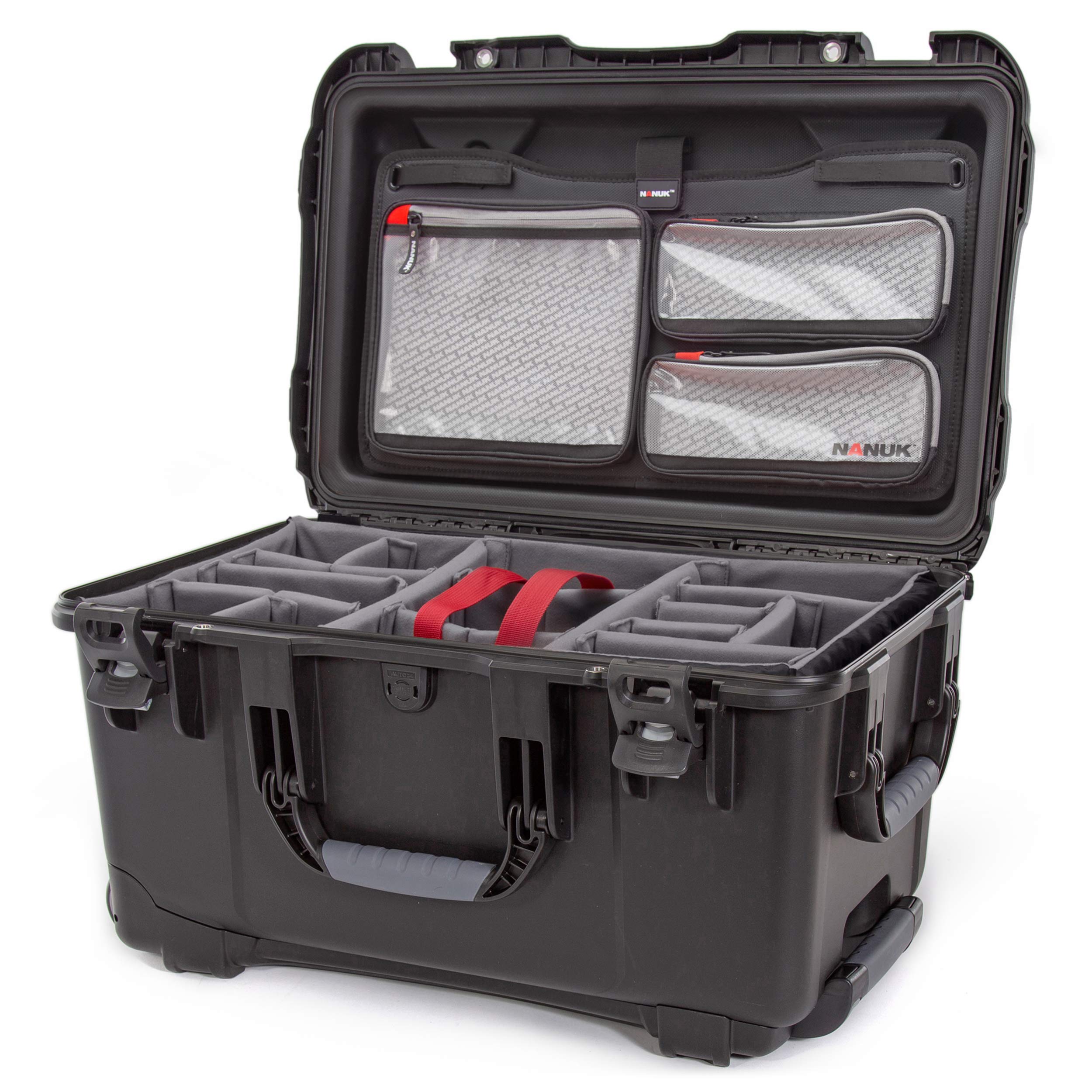 Wheeled Waterproof Hard Case Nanuk 938 with 3-Pocket Lid Organizer and Padded Divider, Black