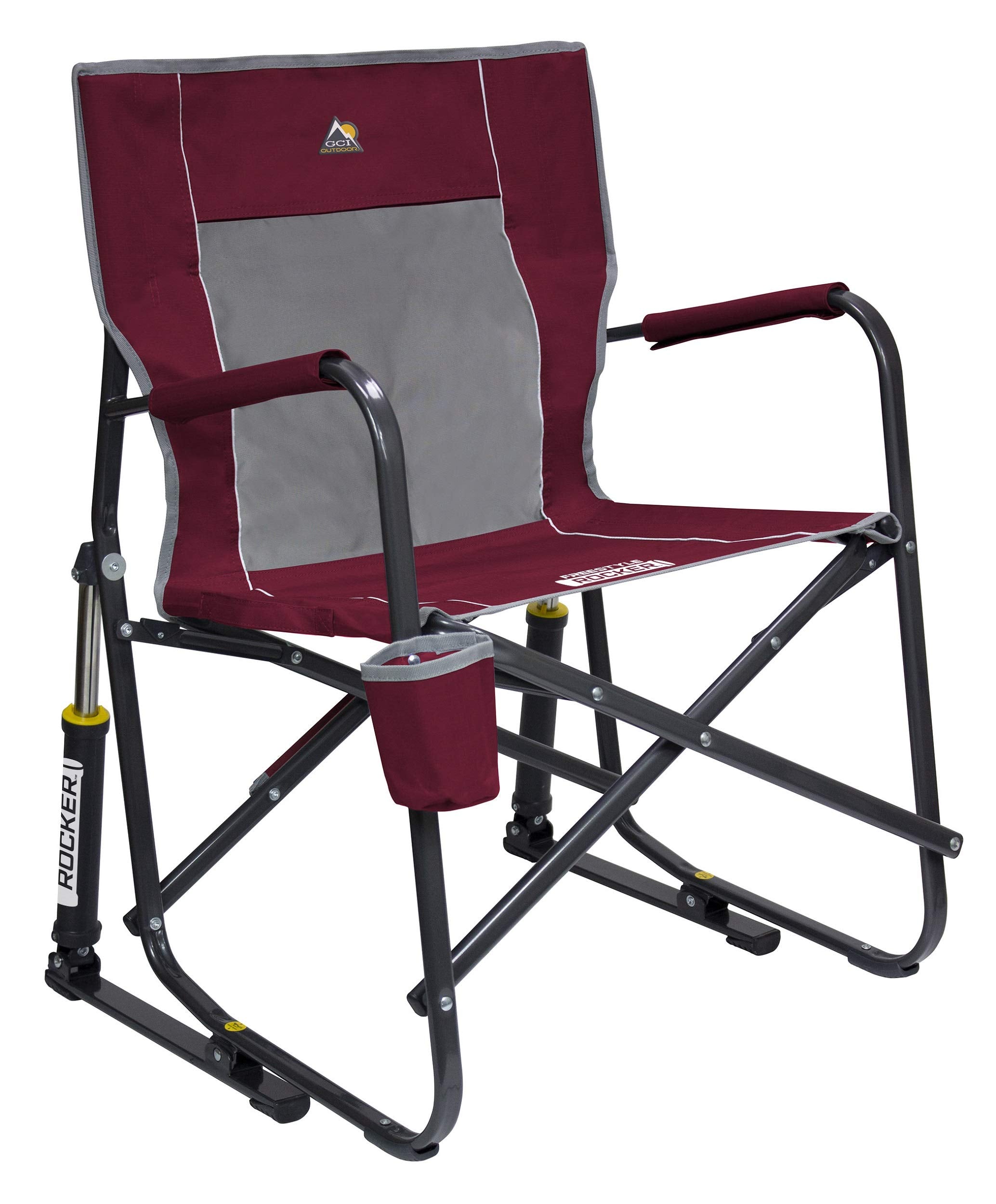 GCI Outdoor Camping Chair Freestyle Rocker | Portable Folding Rocking Chair with Solid, Durable Armrests, Drink Holder & Comfortable Backrest — Cinnamon